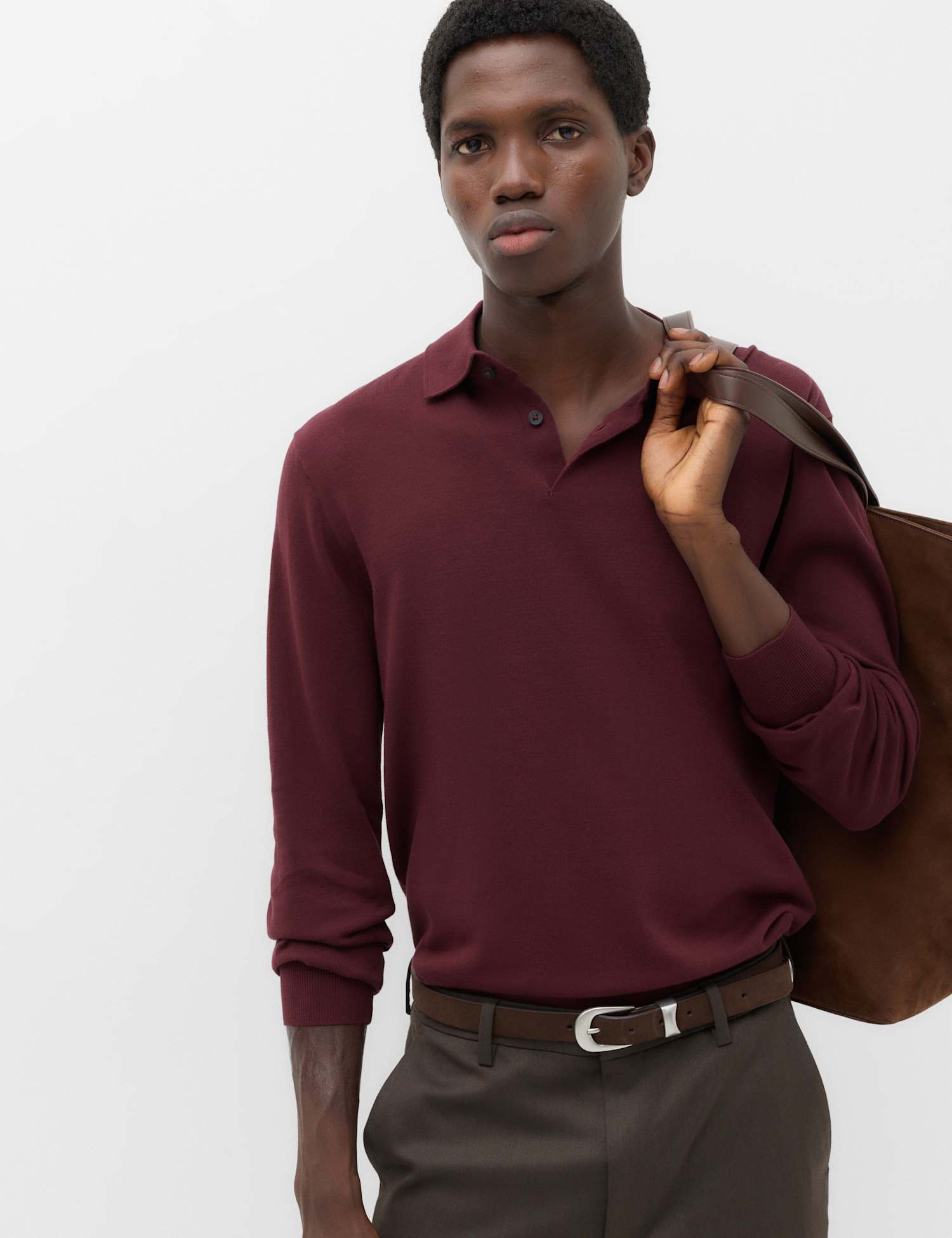 M&S Pure Cotton Regular Fit Knitted Polo Shirt Bordeaux