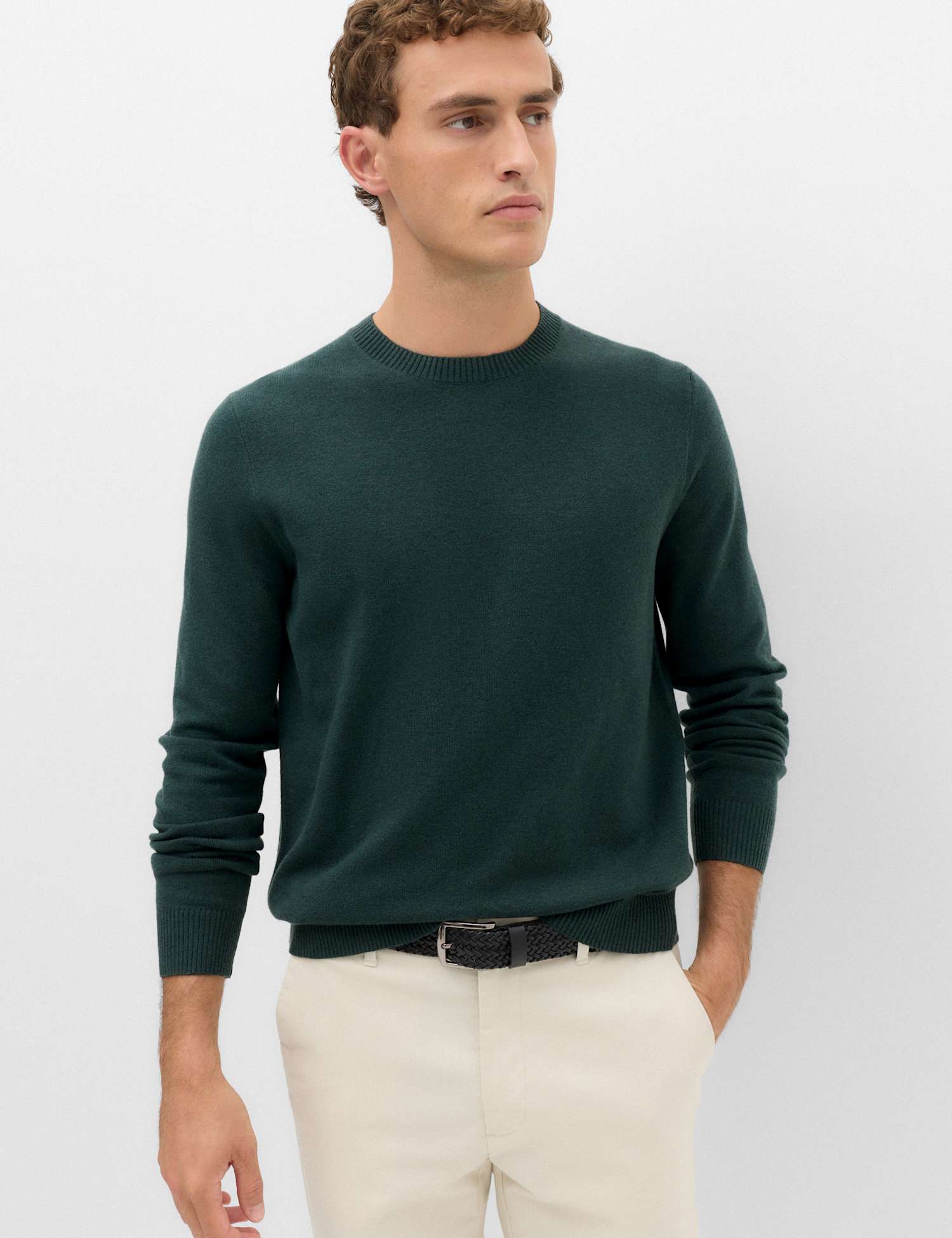 M&S Air Yarn Crew Neck Jumper Dark Evergreen