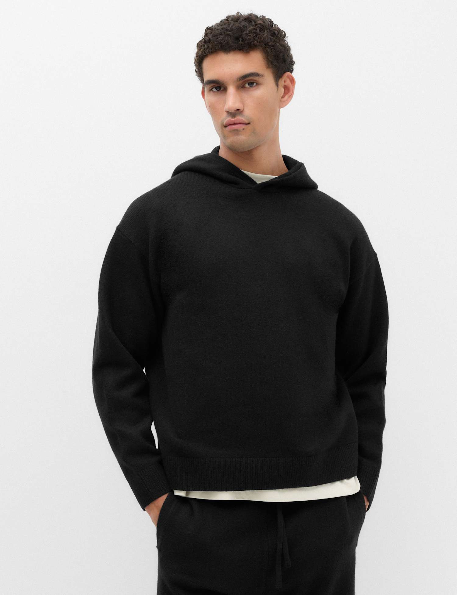 M&S Relaxed Fit Knitted Hoodie Black