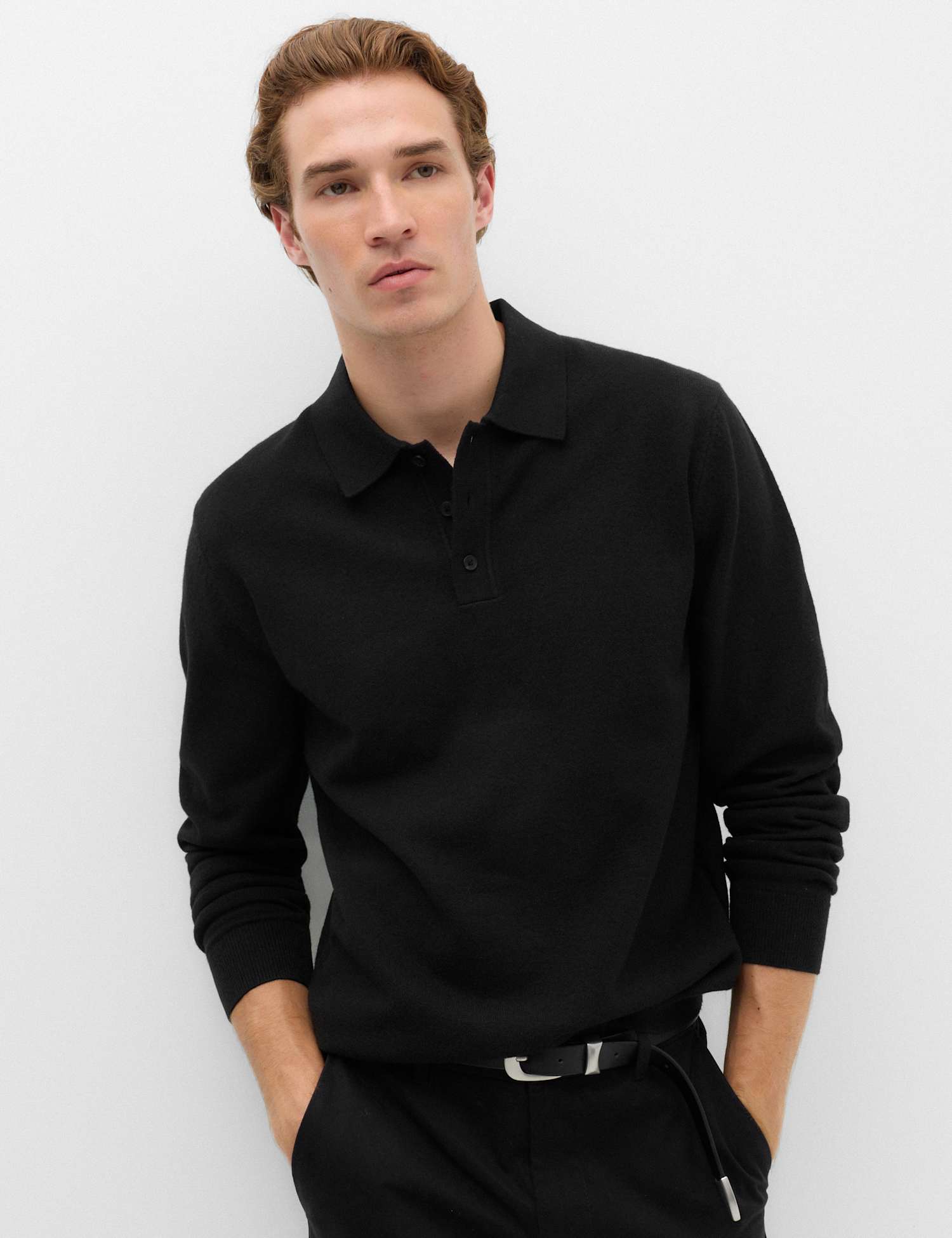 M&S Air-Yarn Polo Jumper Black
