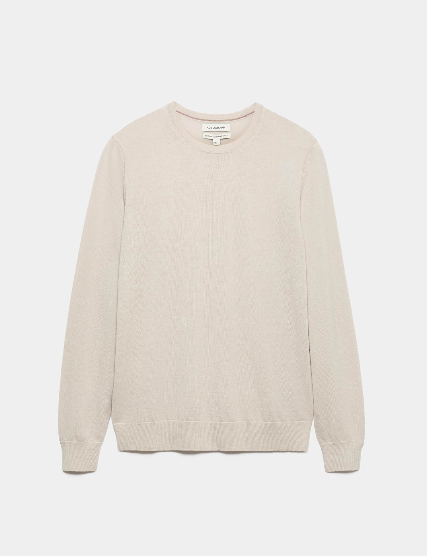 Autograph Pure Extra Fine Merino Wool Crew Neck Jumper Stone