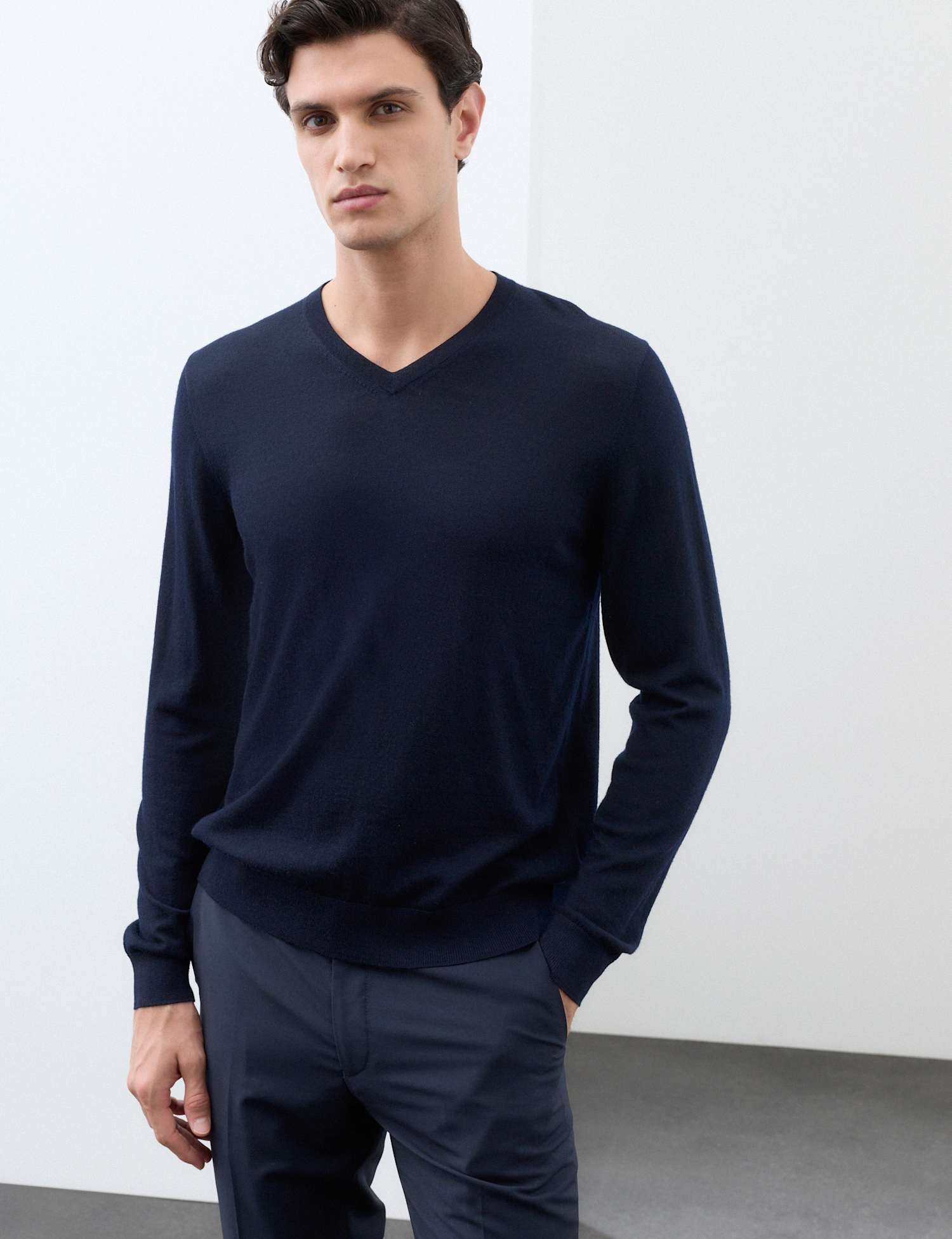 Autograph Pure Extra Fine Merino Wool V-Neck Jumper Black
