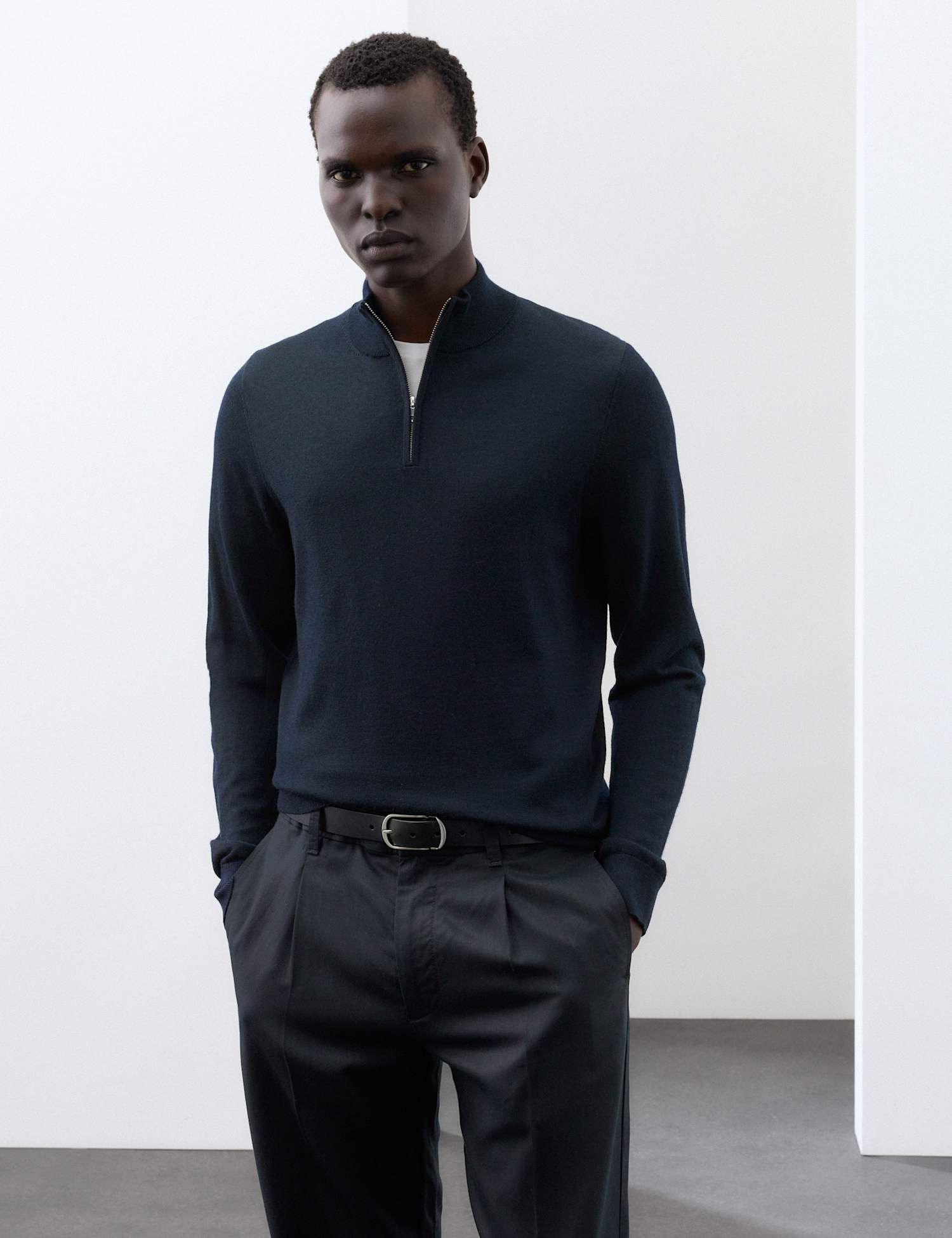 Autograph Pure Extra Fine Merino Wool Half Zip Jumper Dark Navy