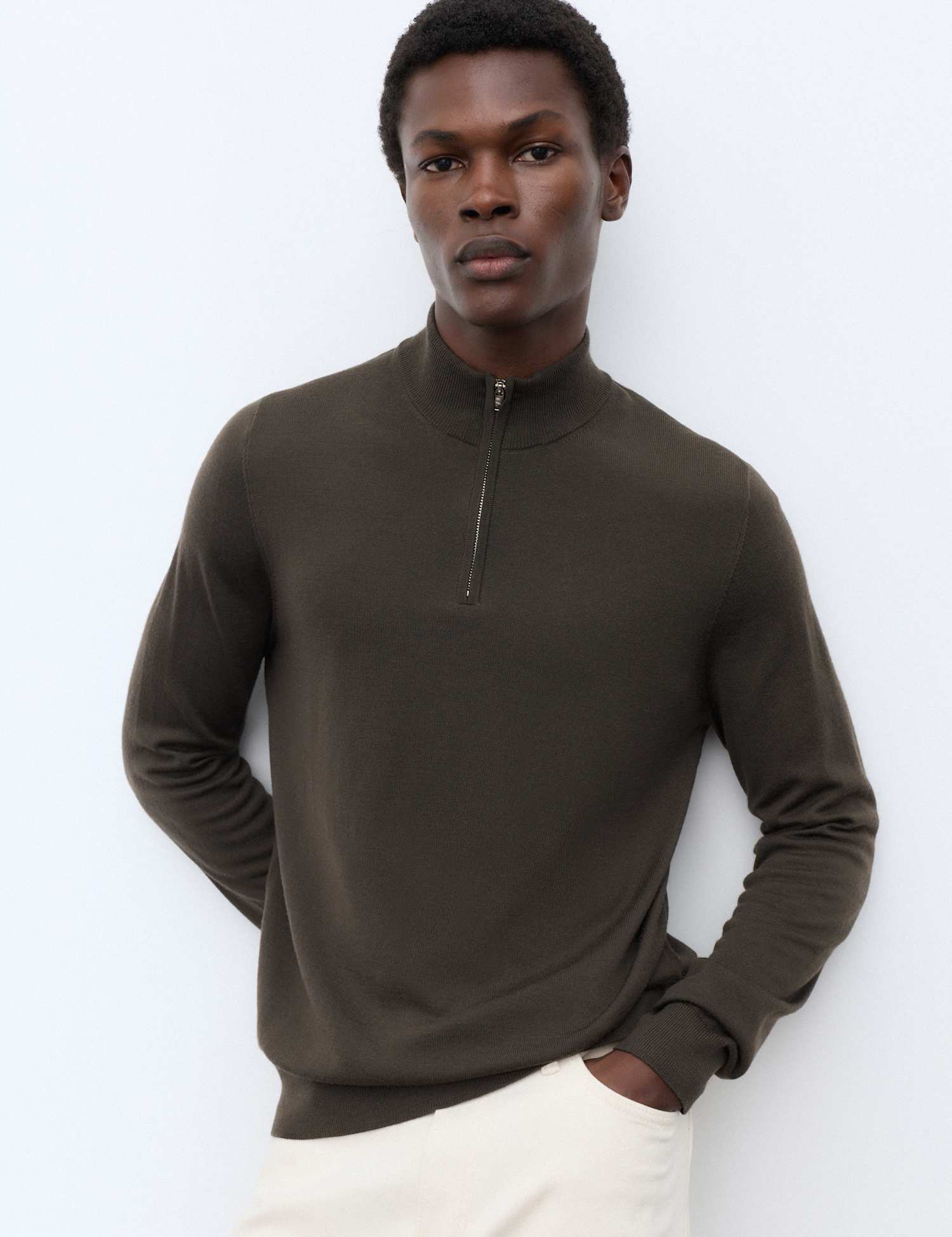 Autograph Pure Extra Fine Merino Wool Half Zip Jumper Dark Taupe