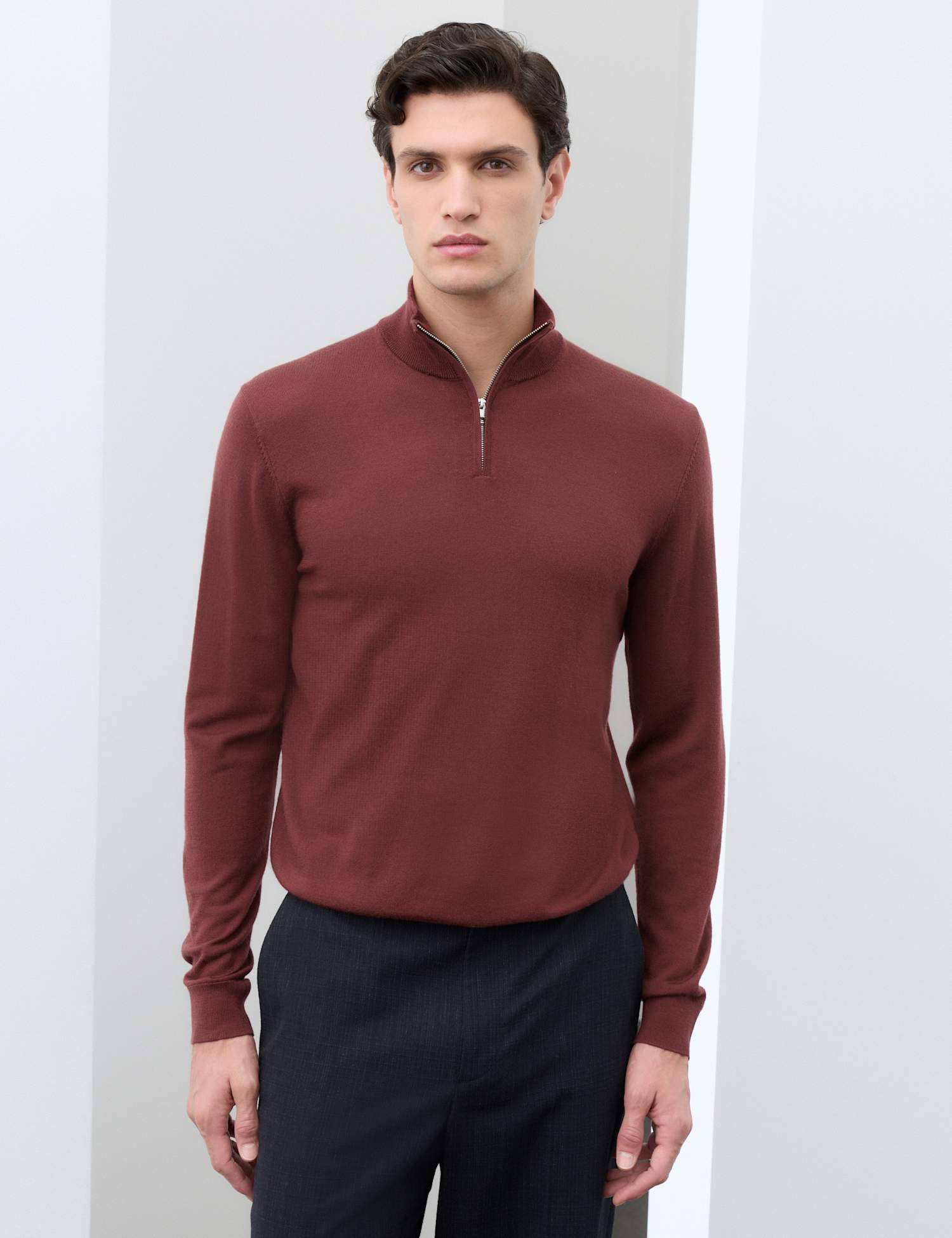 Autograph Pure Extra Fine Merino Wool Half Zip Jumper Chestnut