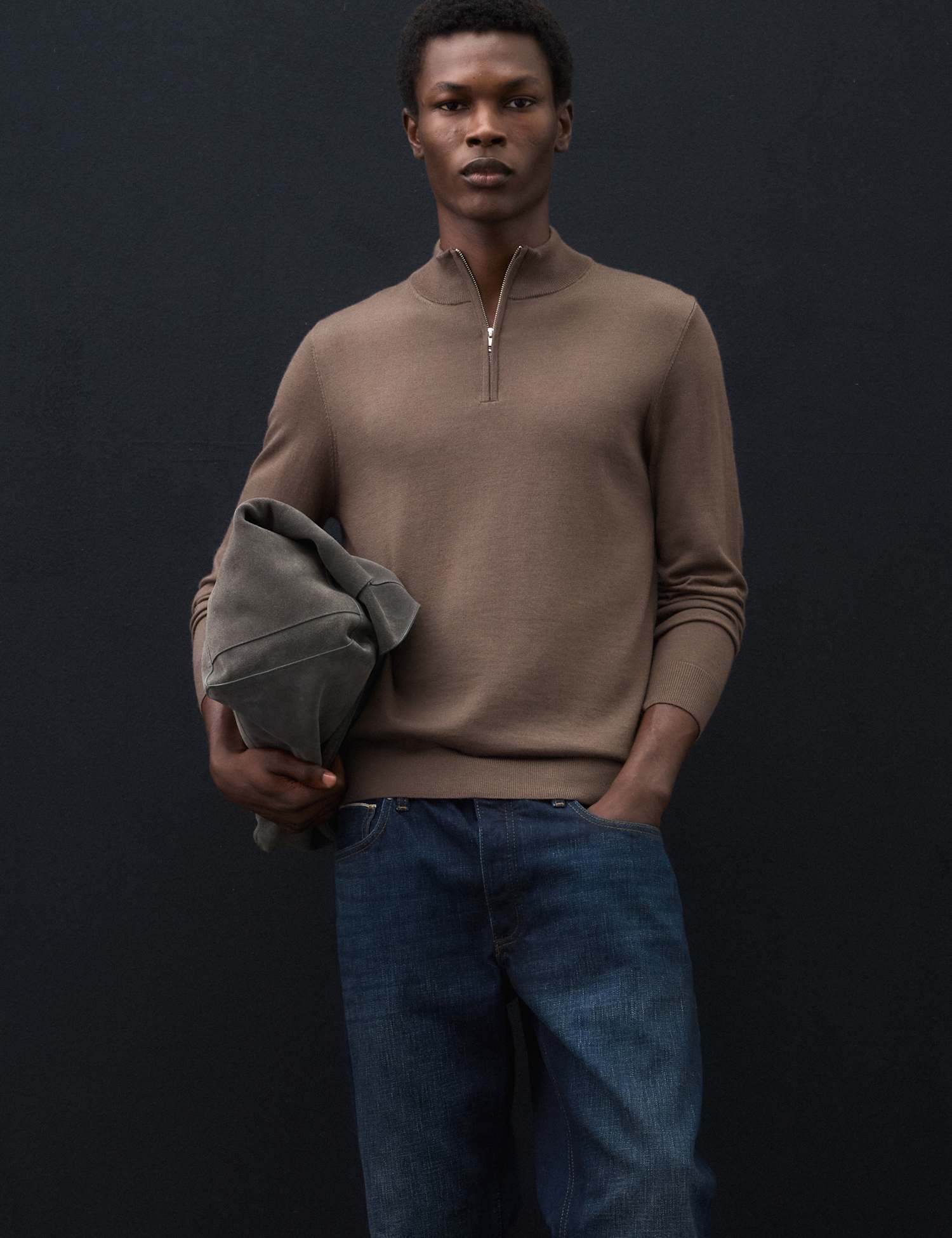 Autograph Pure Extra Fine Merino Wool Half Zip Jumper Dark Mole
