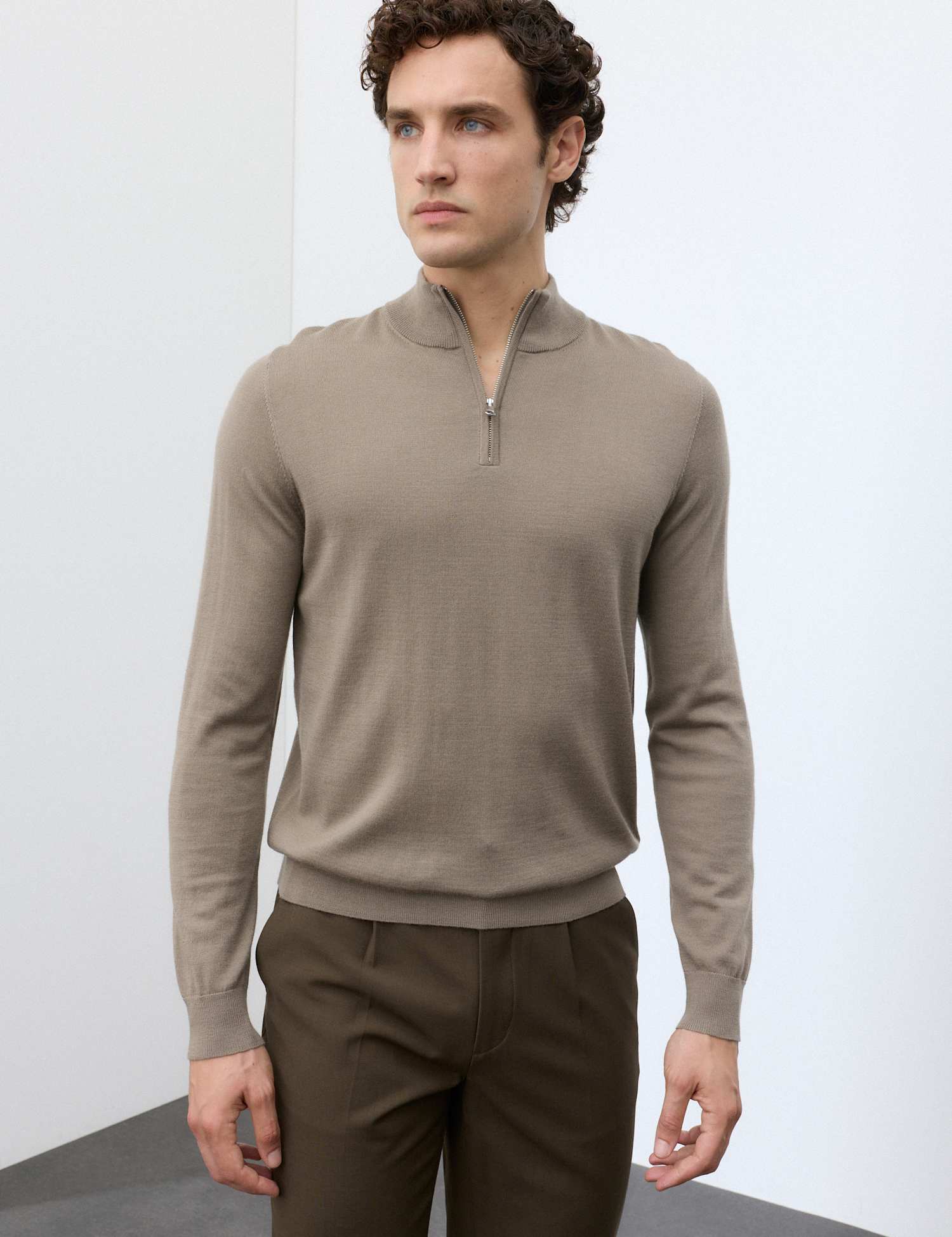 Autograph Pure Extra Fine Merino Wool Half Zip Jumper Sable