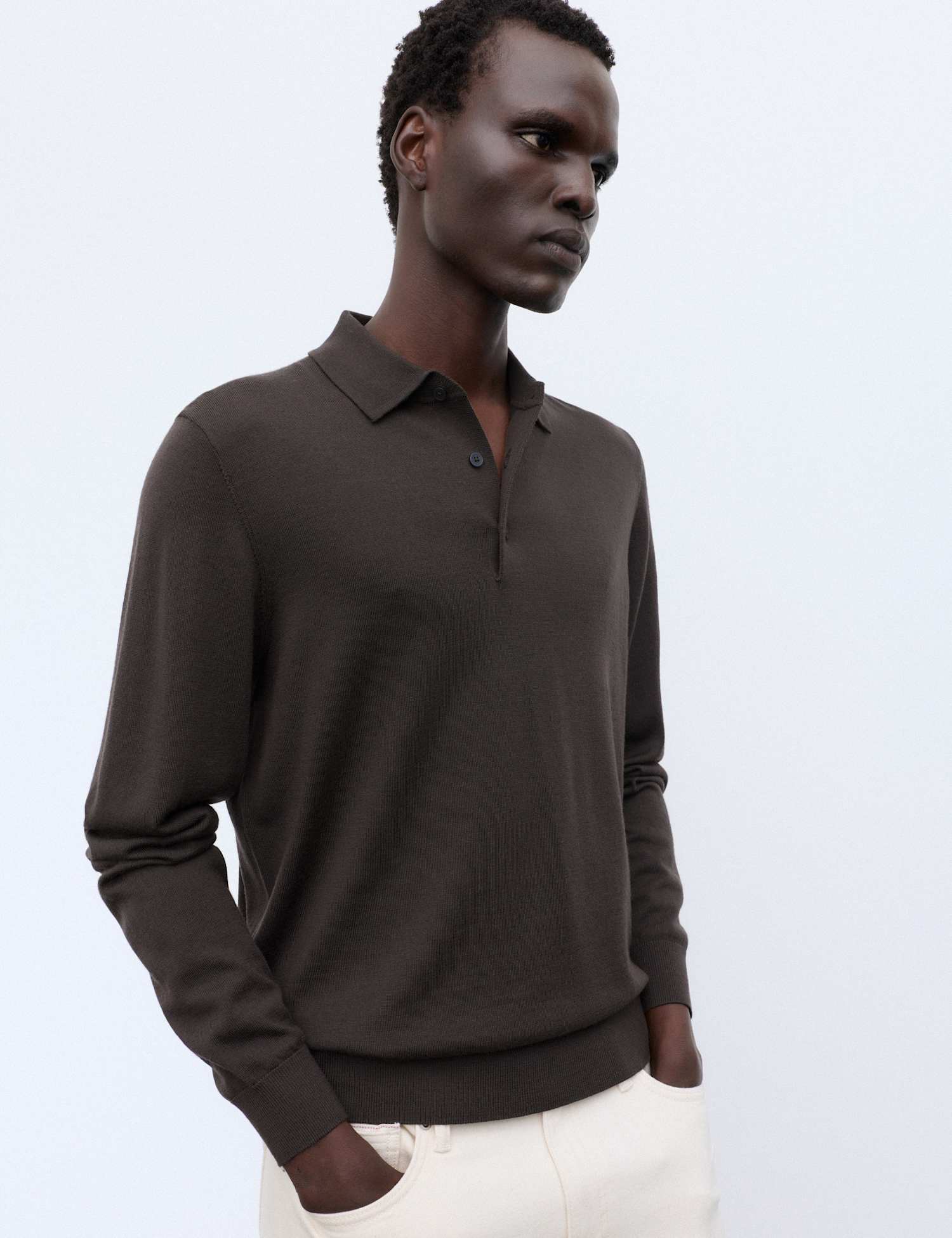 Autograph Pure Extra Fine Merino Wool Polo Shirt Dark Taupe
