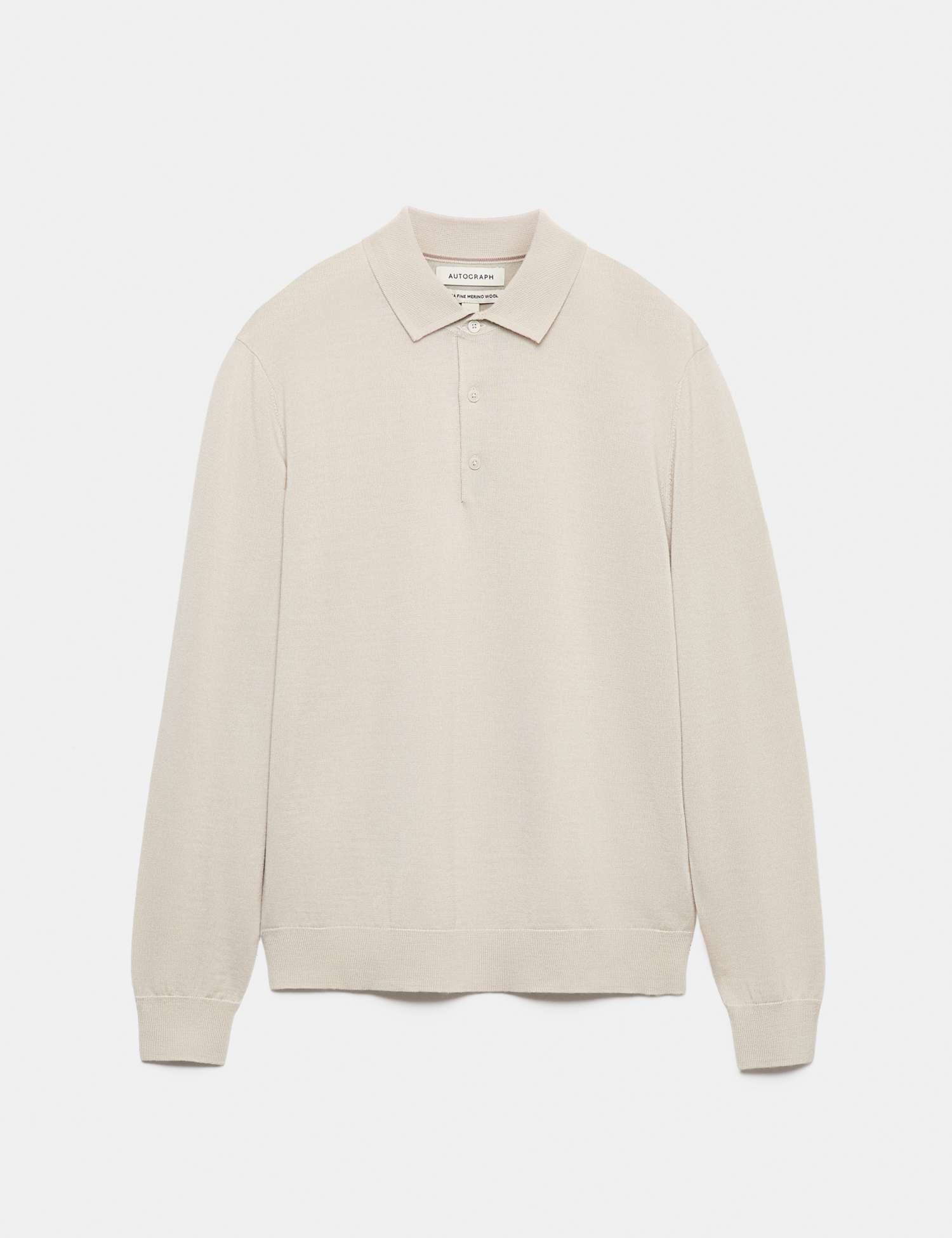 Autograph Pure Extra Fine Merino Wool Polo Shirt Stone