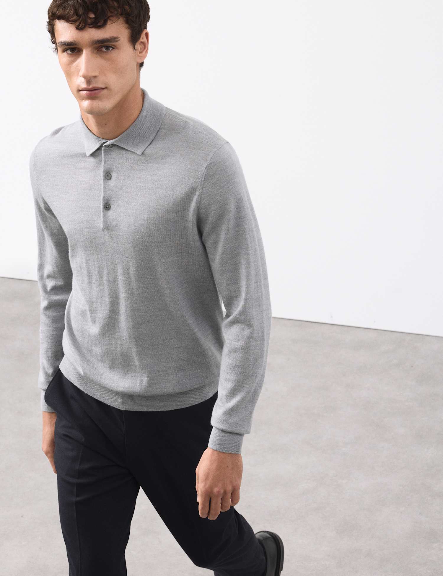 Autograph Pure Extra Fine Merino Wool Polo Shirt Grey Marl