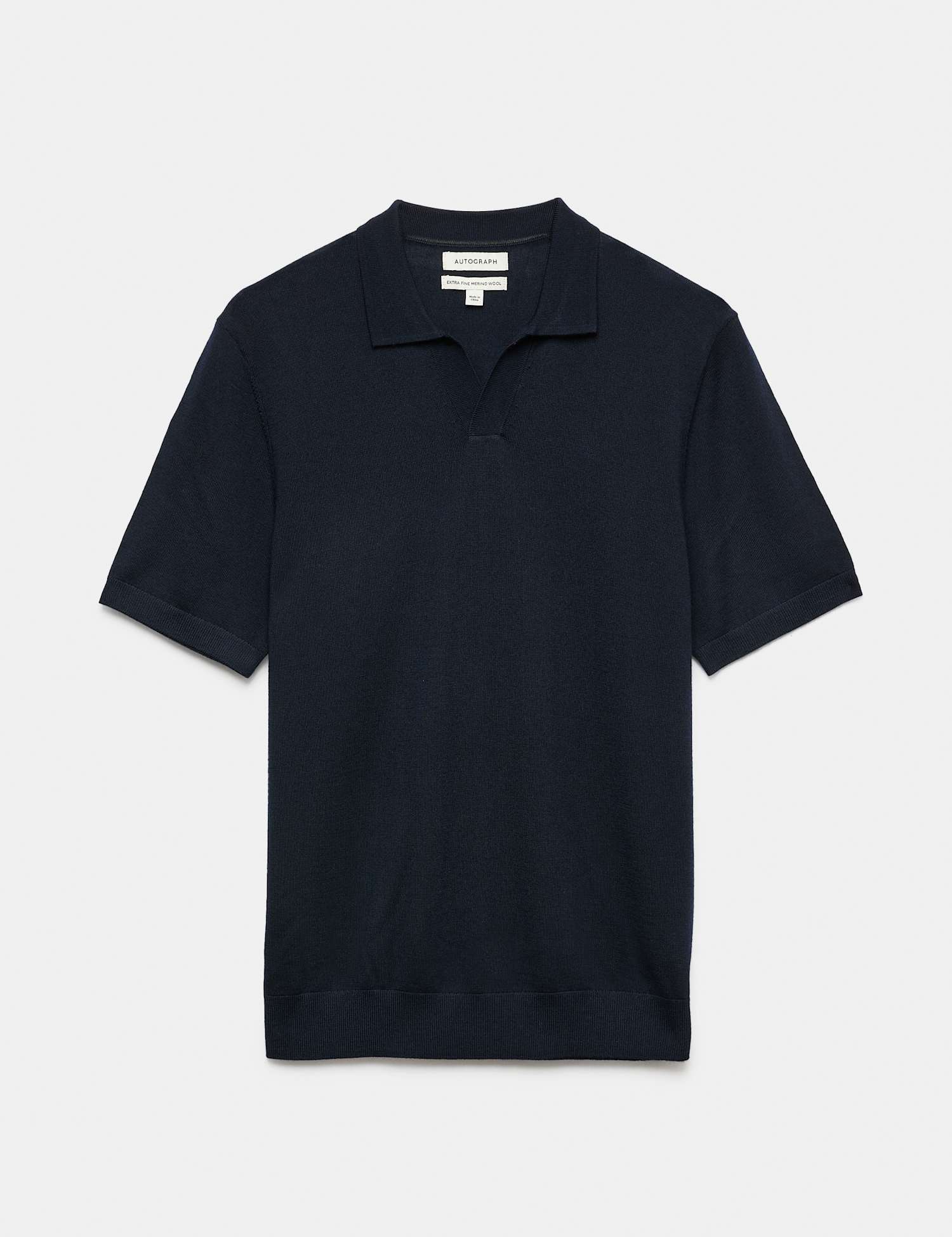 Autograph Pure Extra Fine Merino Wool Knitted Polo Shirt Dark Navy