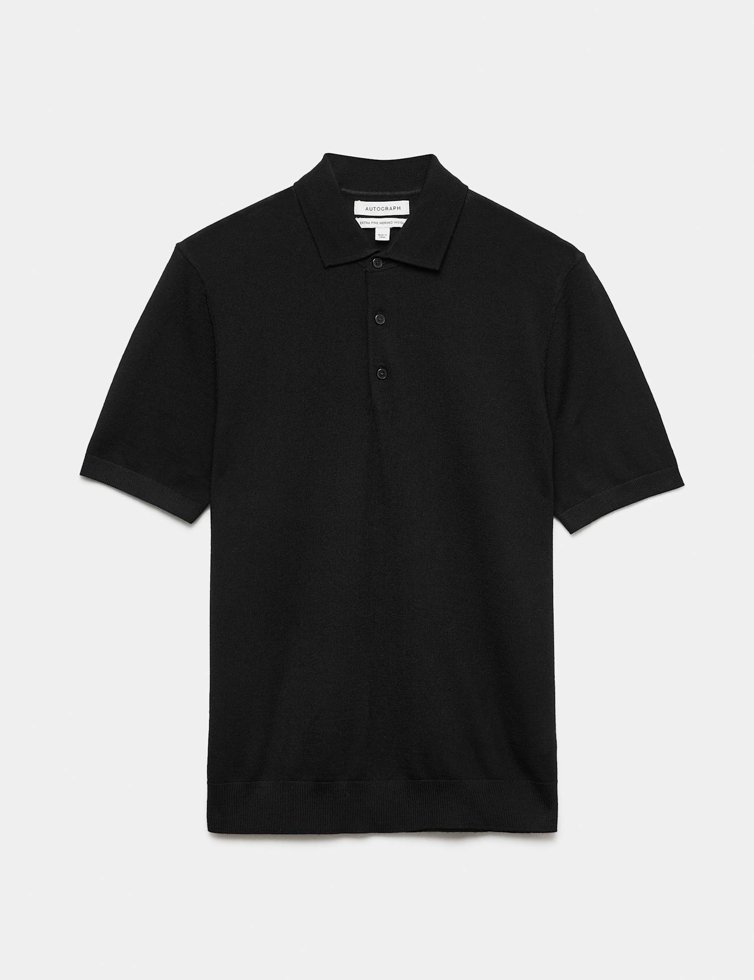 Autograph Pure Extra Fine Merino Wool Knitted Polo Shirt Black