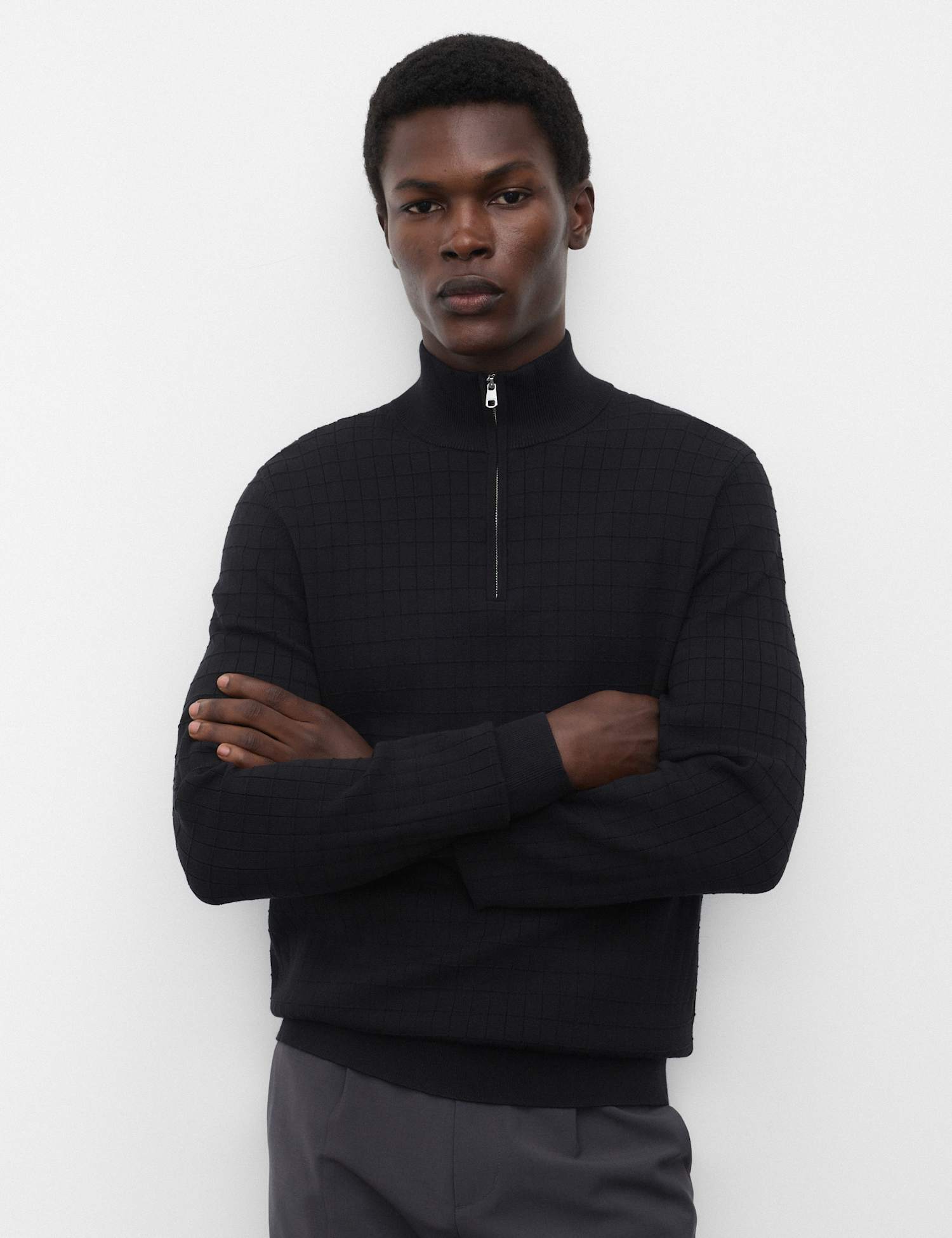Autograph Performance Checked Texture Half Zip Jumper Black