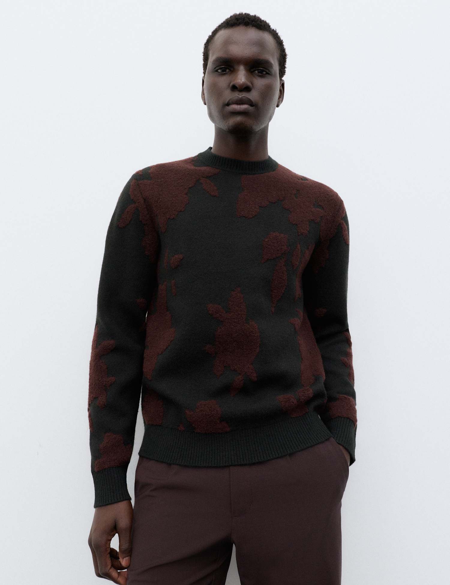 Autograph Wool Rich Floral Textured Crew Neck Jumper Black Mix