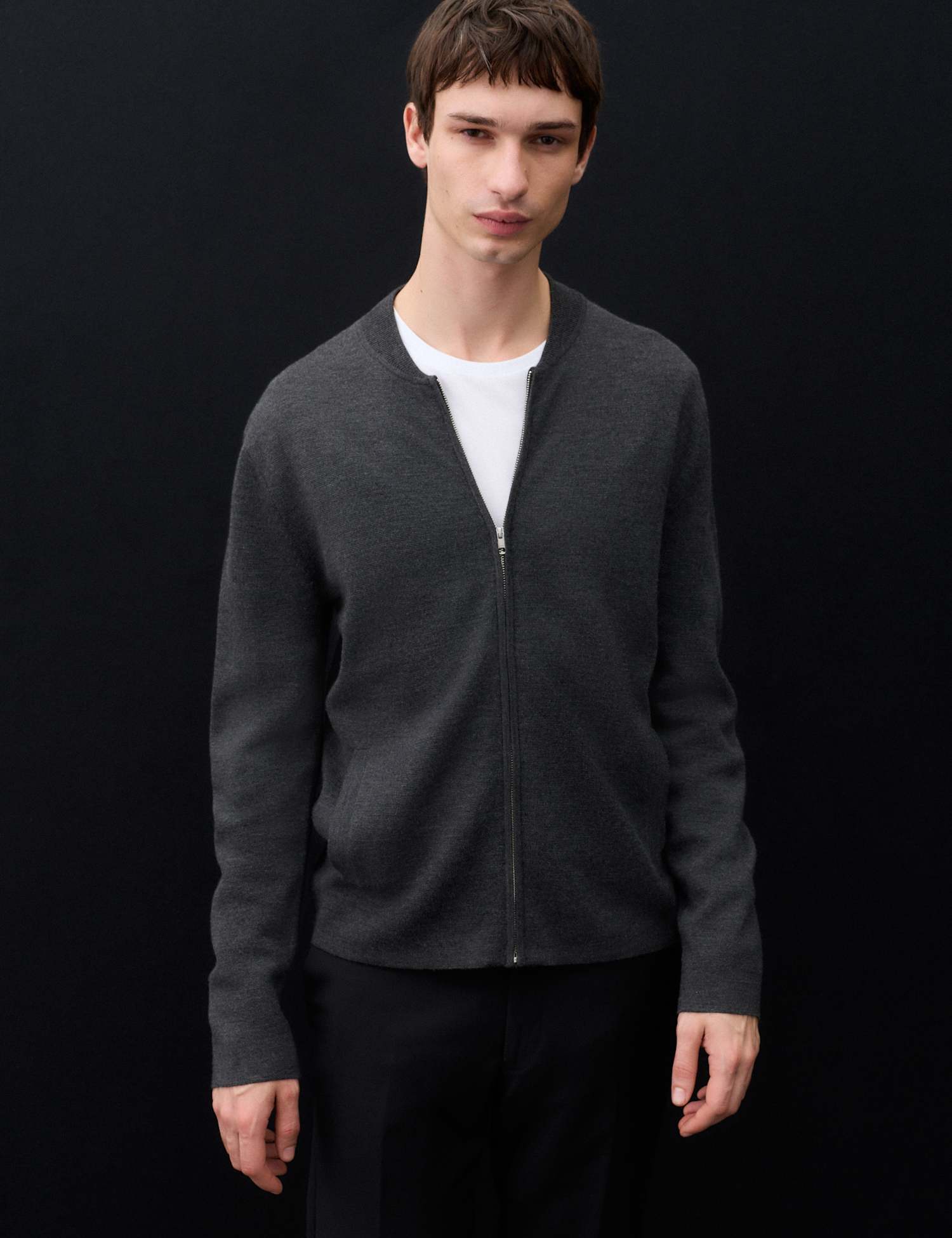 Autograph Merino Wool Blend Knitted Bomber Charcoal