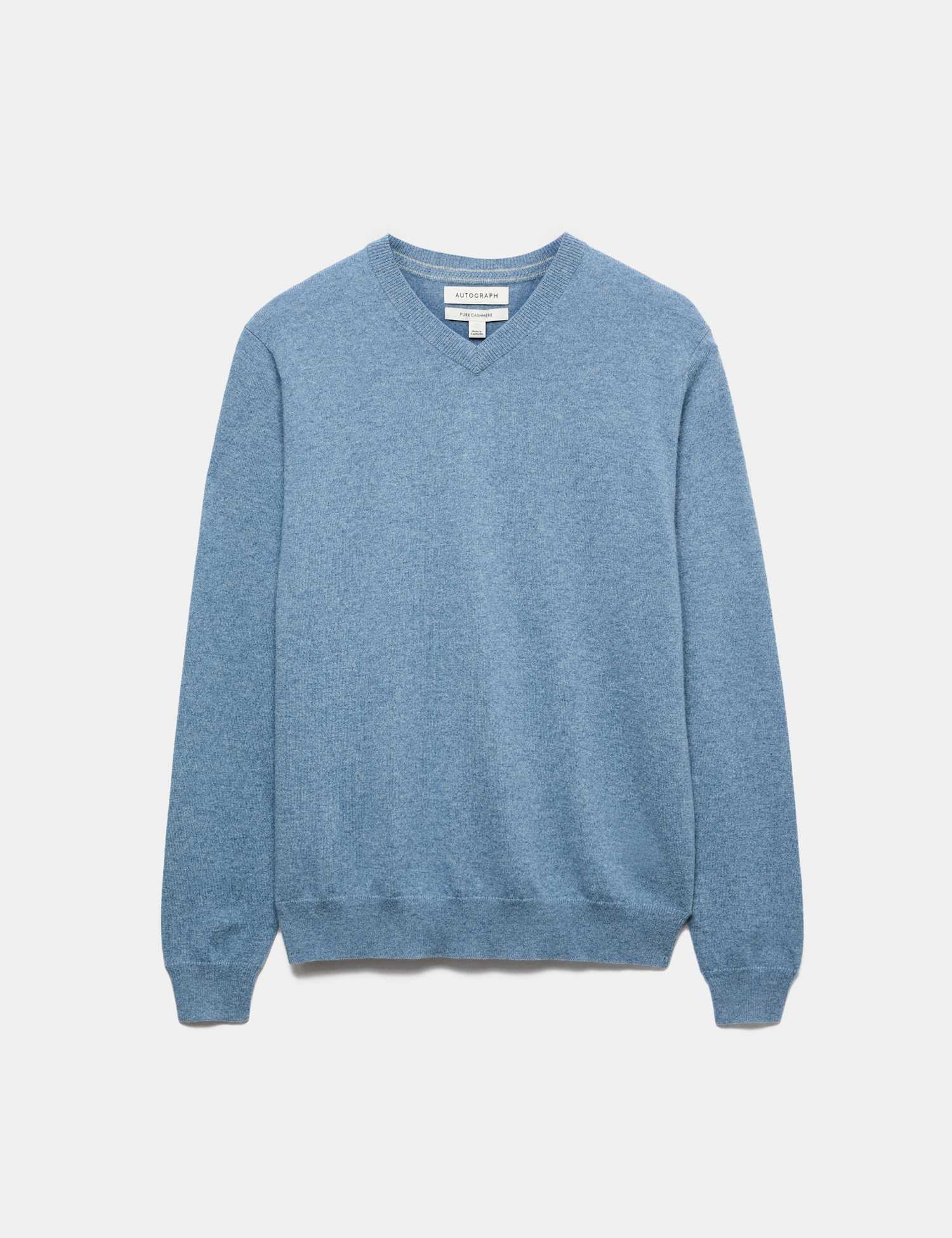 Autograph Pure Cashmere V-Neck Jumper Smokey Blue