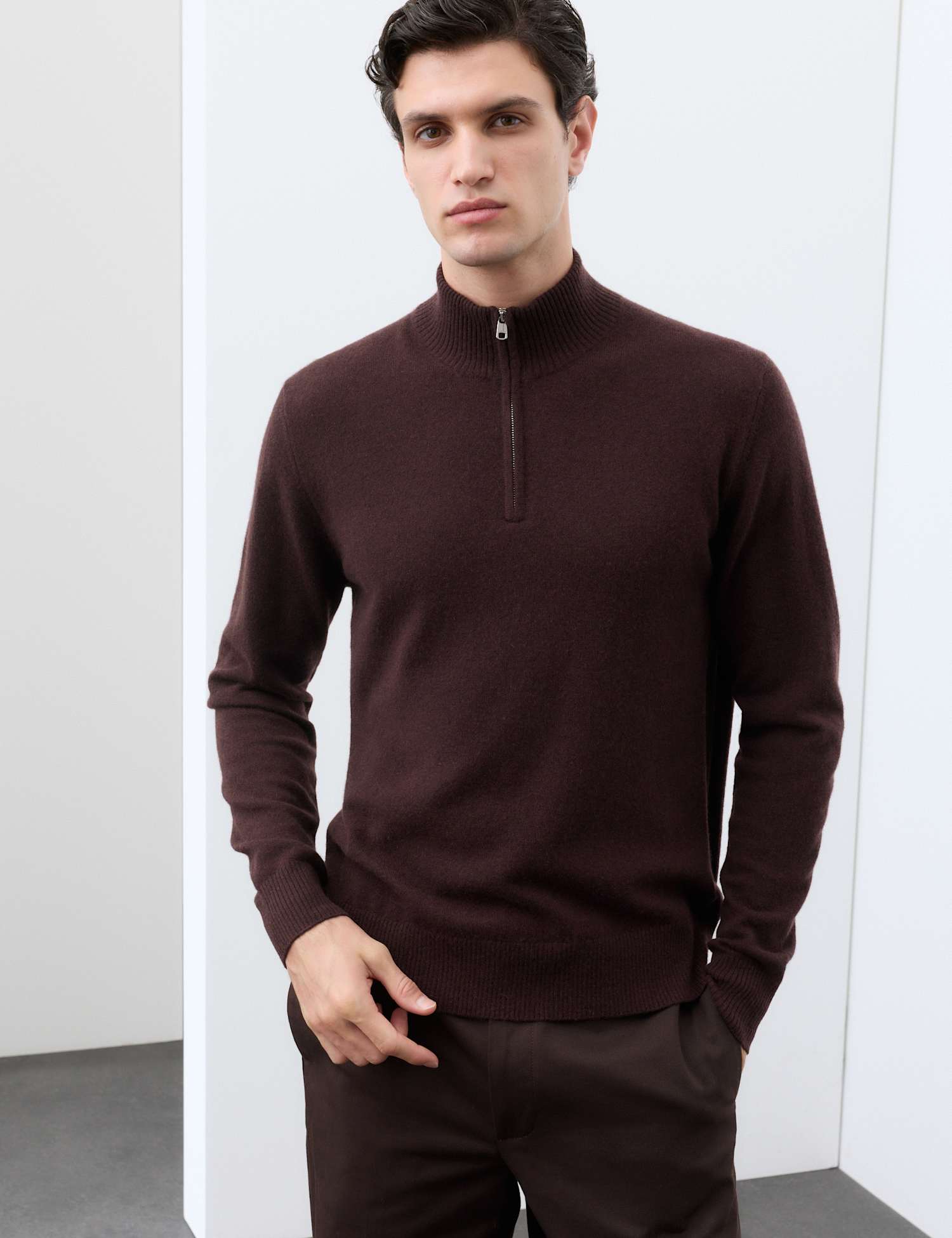 Autograph Pure Cashmere Half Zip Jumper Teak