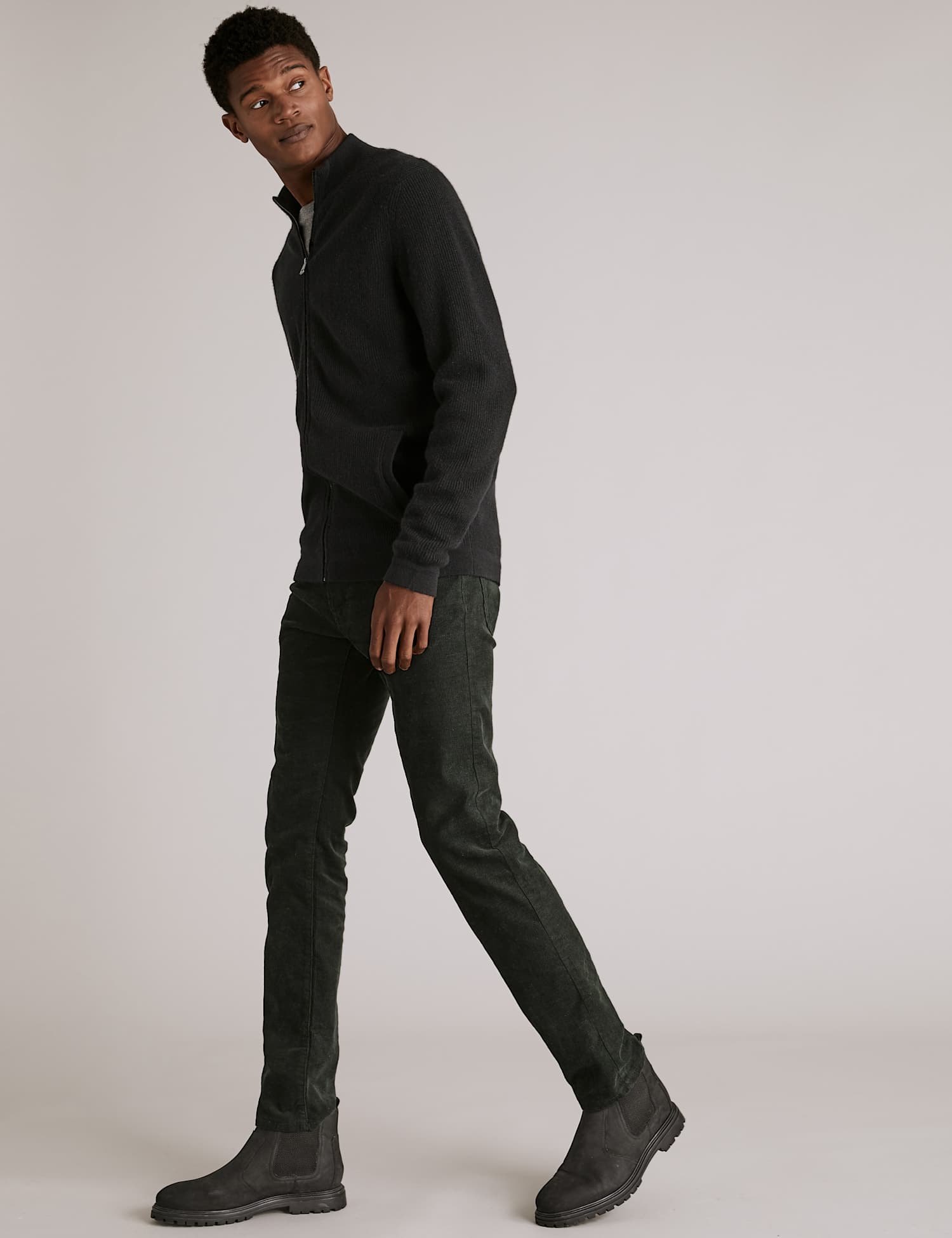 Autograph Pure Cashmere Textured Zip Up Cardigan Black