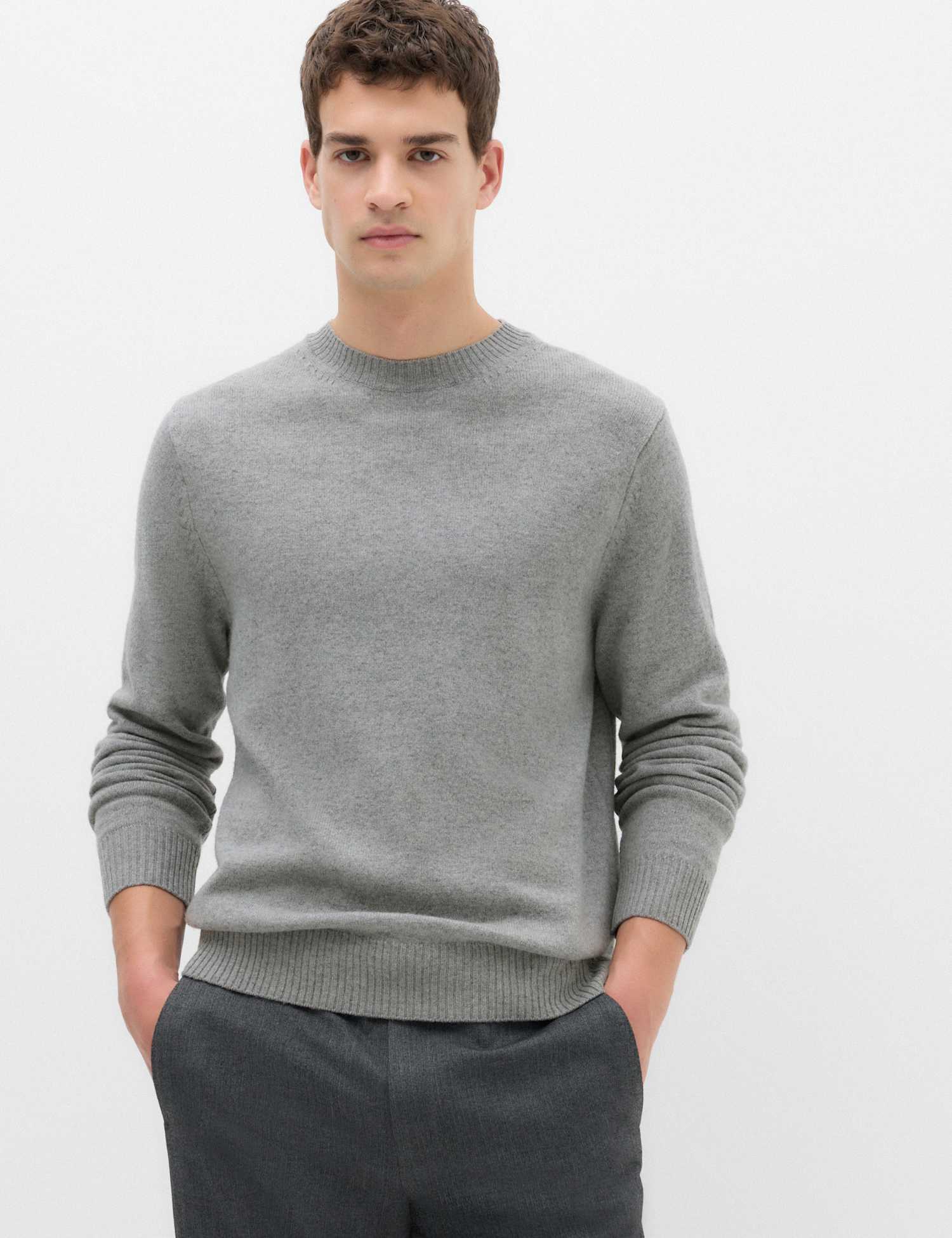 M&S Pure Lambswool Crew Neck Jumper Mid Grey
