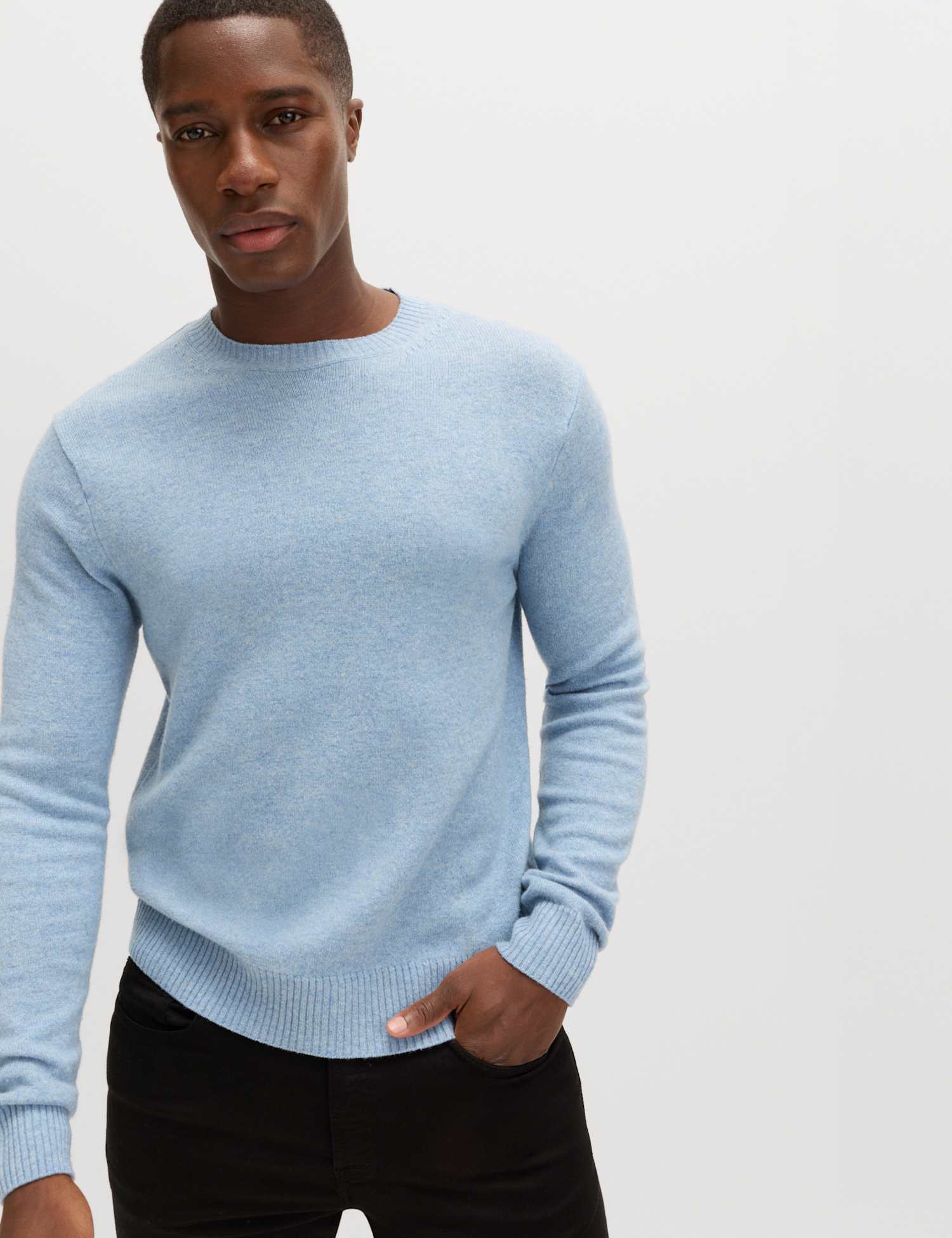M&S Pure Lambswool Crew Neck Jumper Light Blue