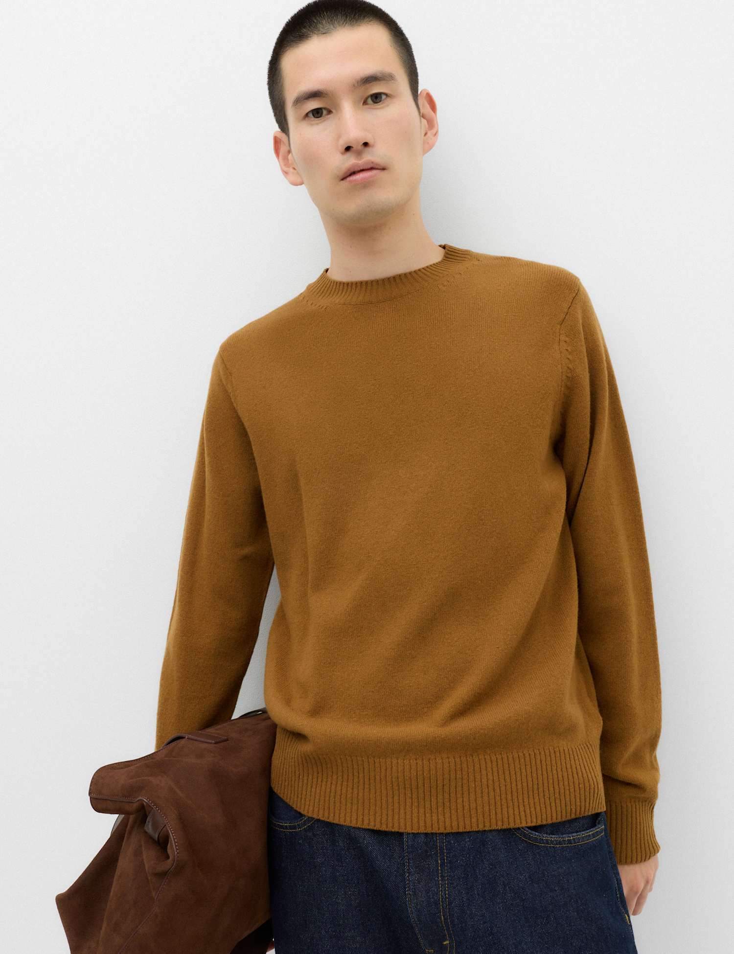M&S Pure Lambswool Crew Neck Jumper Bronze