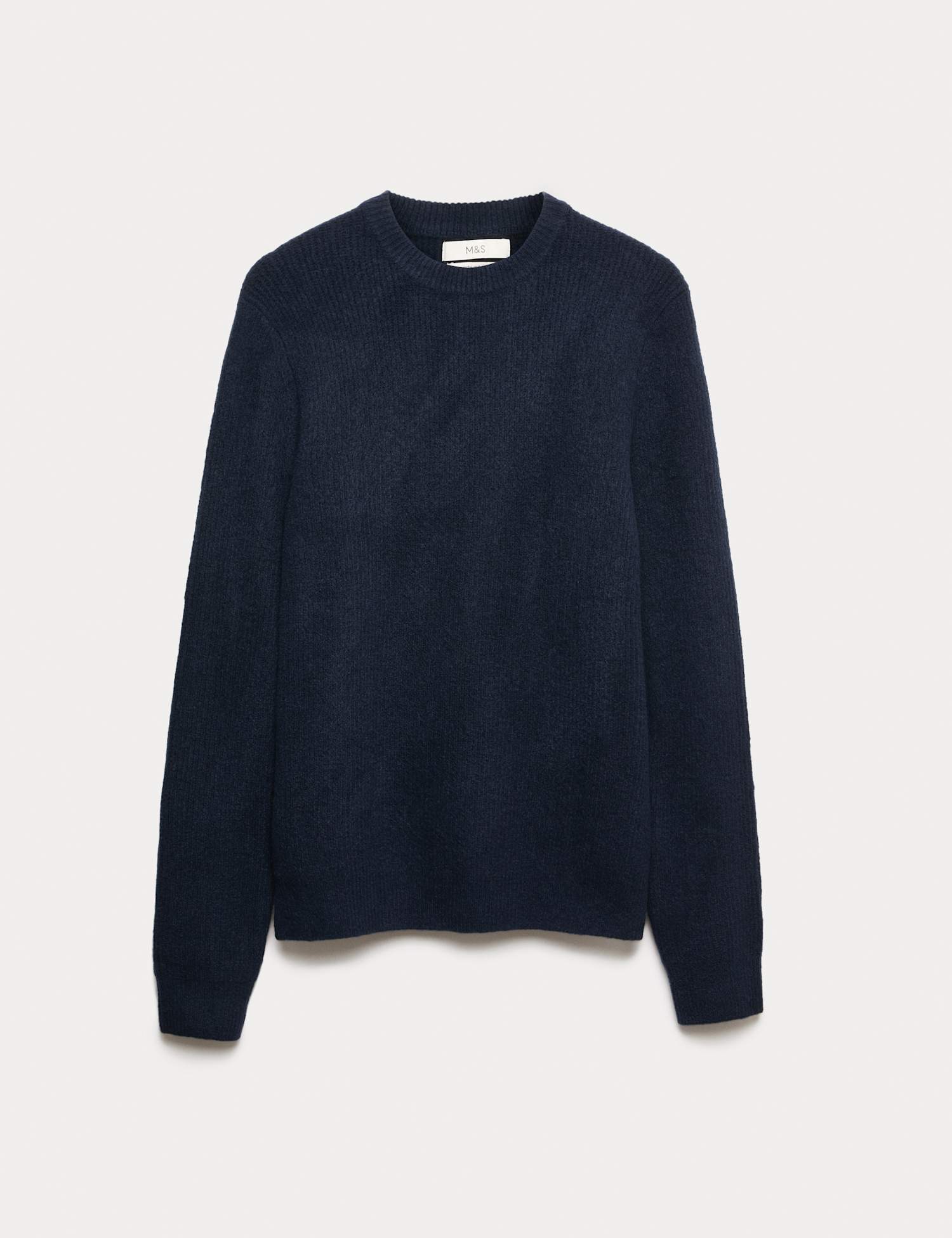 M&S Supersoft Ribbed Crew Neck Jumper with Wool Dark Navy