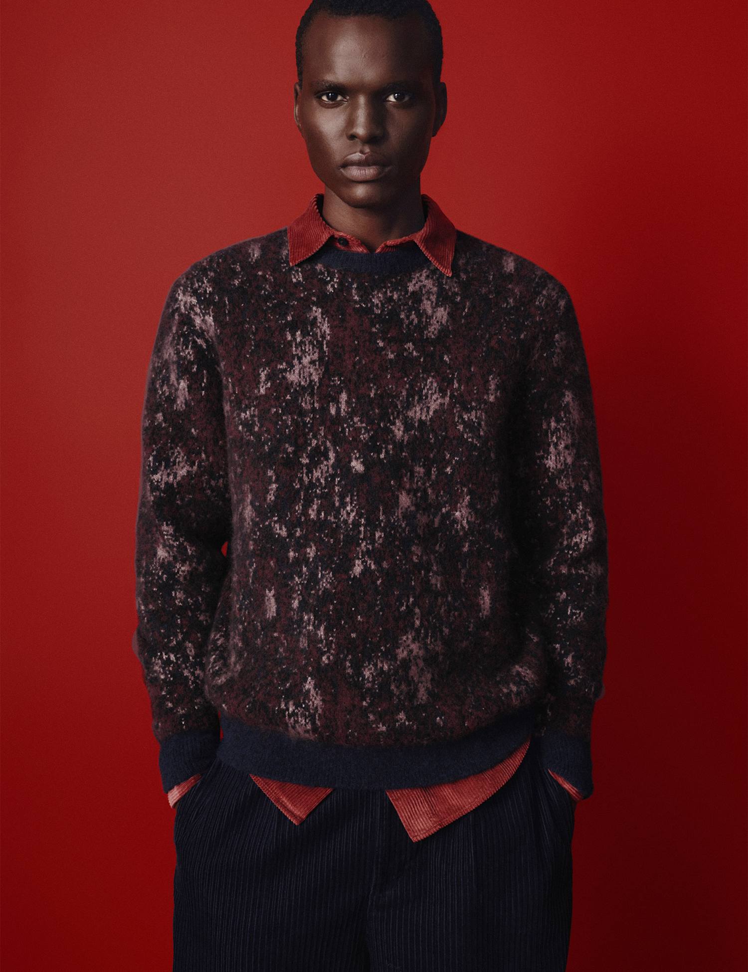 M&S Pixel Splatter Crew Neck Jumper With Wool Rosewood