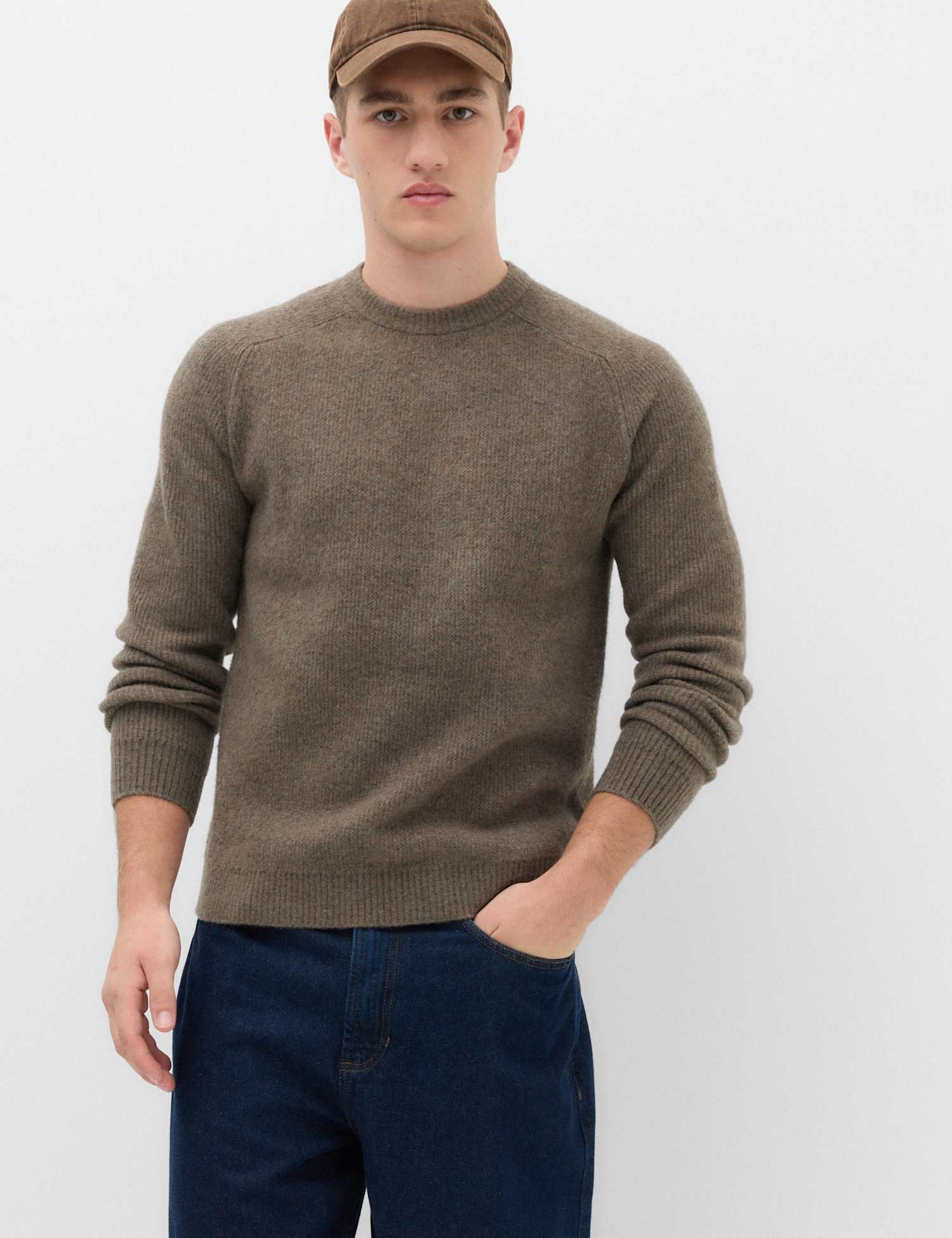 M&S Supersoft Crew Neck Jumper with Wool Medium Brown
