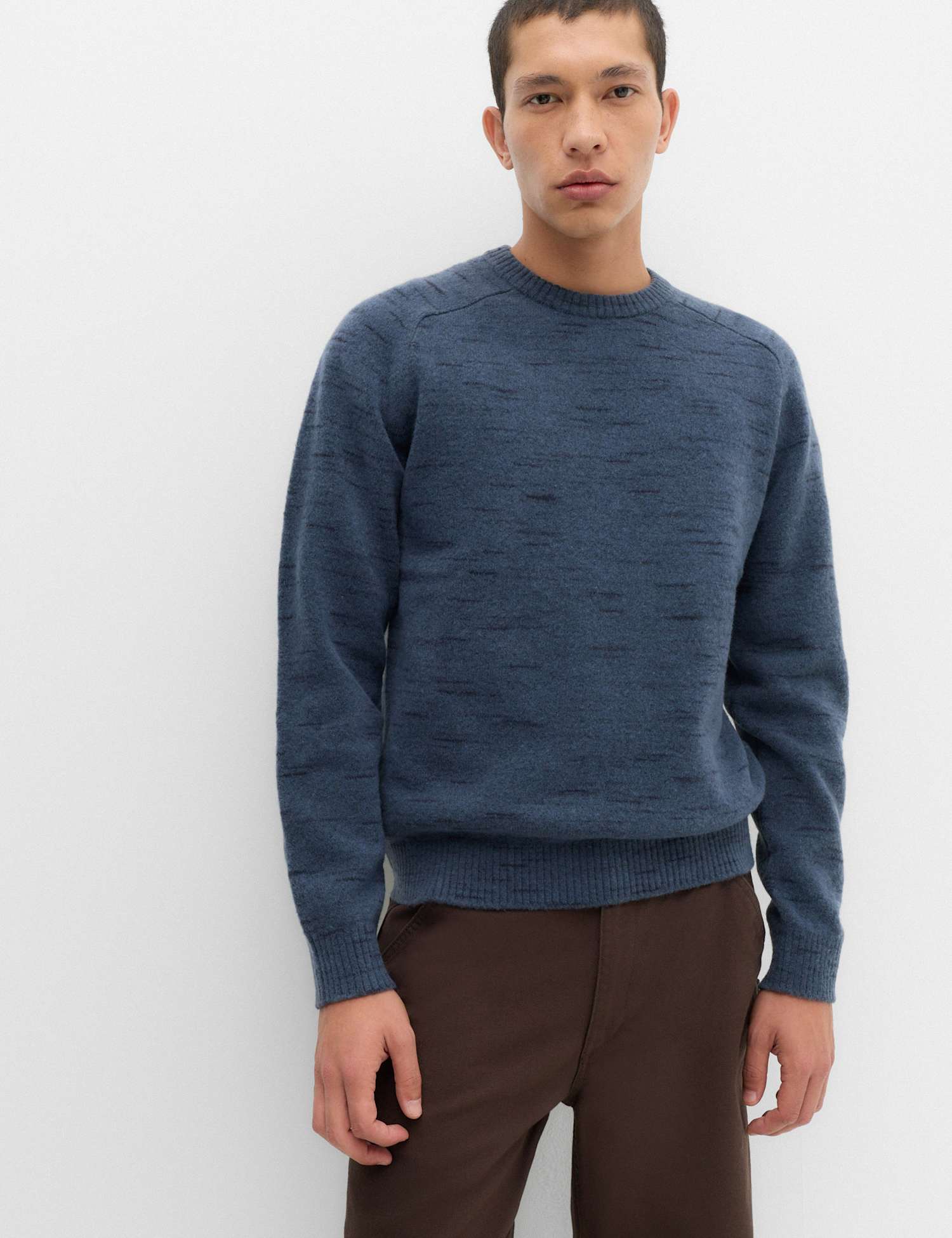 M&S Supersoft Space Dye Crew Neck Jumper Dusty Blue