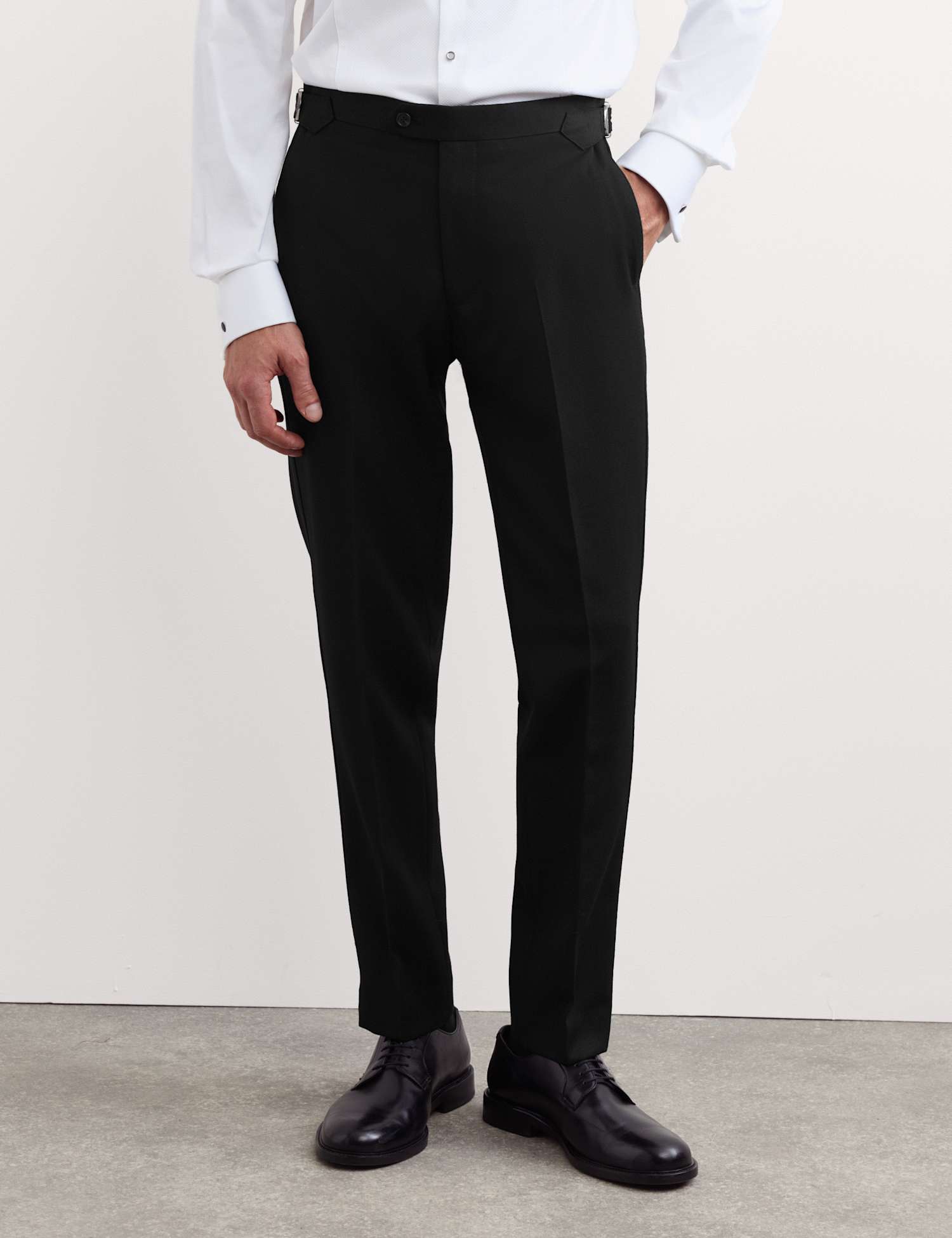 JAEGER Regular Fit Italian Wool Tuxedo Trousers Black