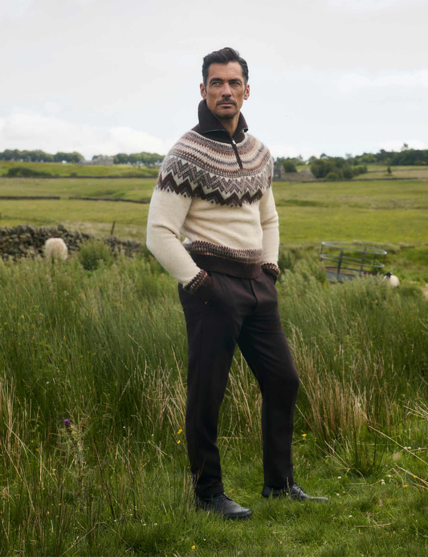 JAEGER Tailored Fit Wool Blend Trousers Rich Brown