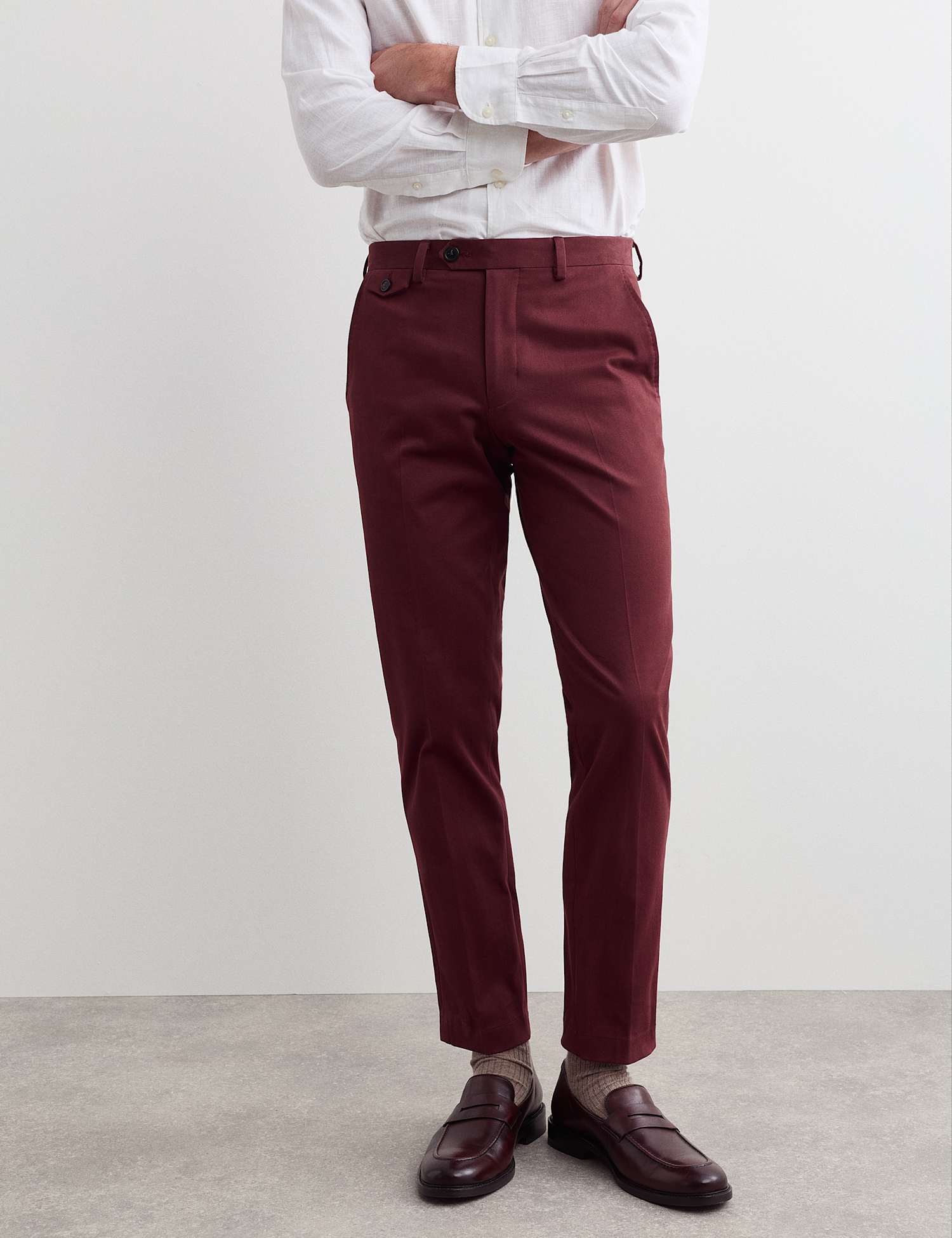 JAEGER Tailored Fit Italian Cotton Chinos Burgundy