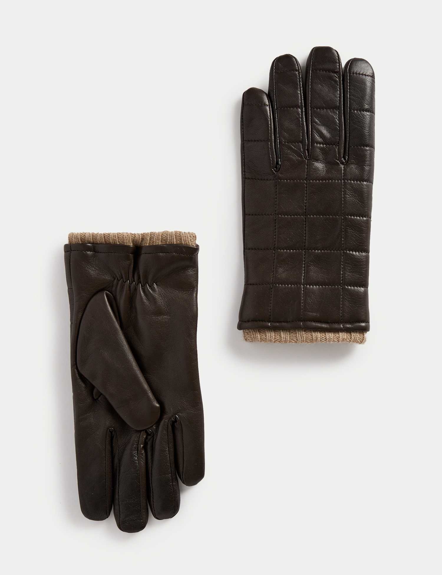 JAEGER Leather Quilted Gloves Brown