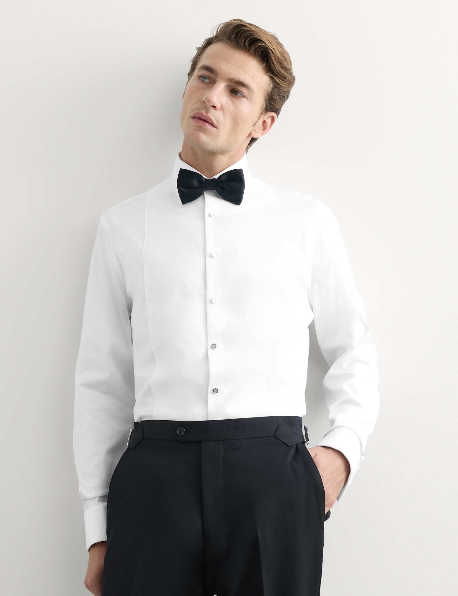 JAEGER Tailored Fit Pure Cotton Bib Front Dress Shirt White
