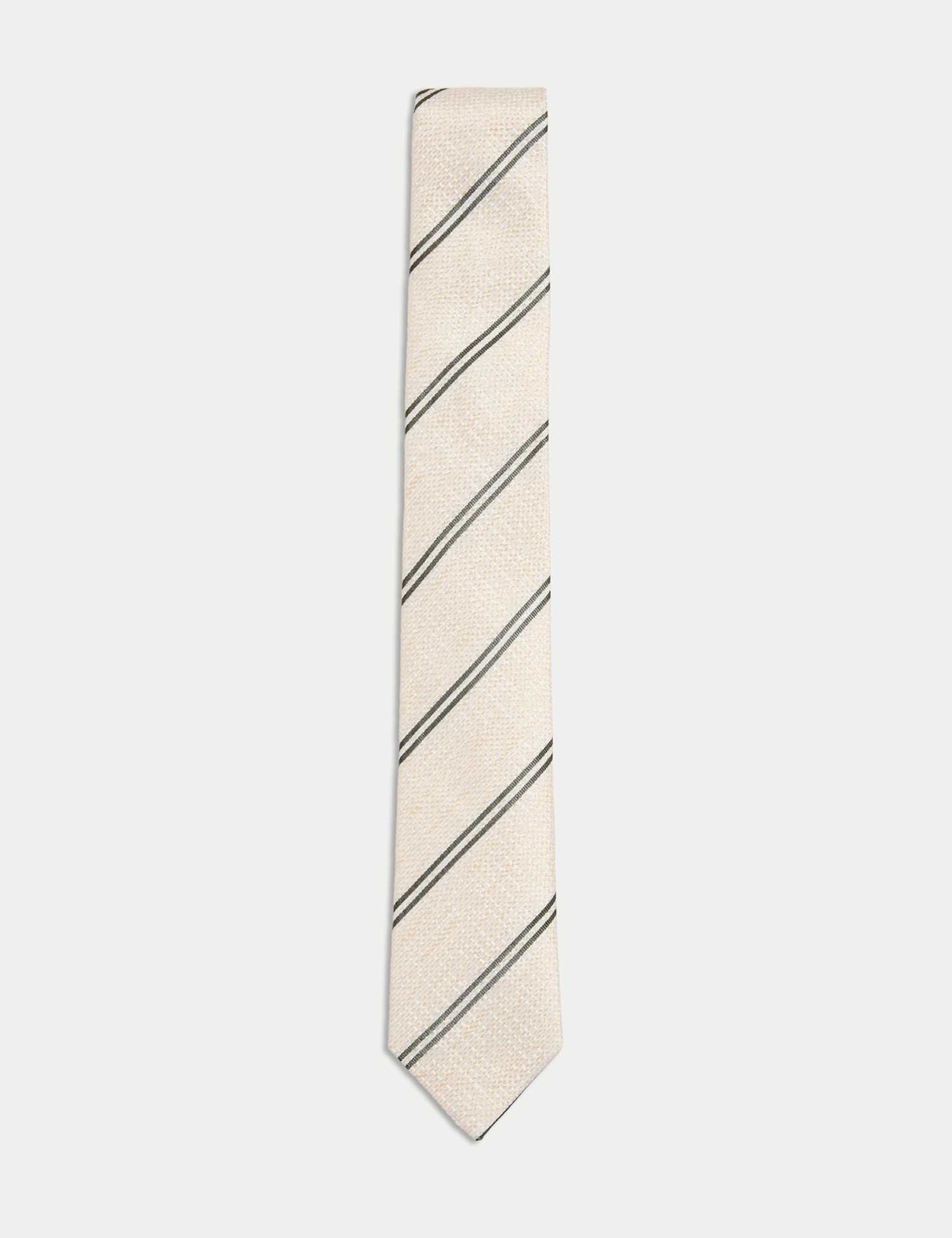 JAEGER Slim Striped Pure Silk Tie White Mix