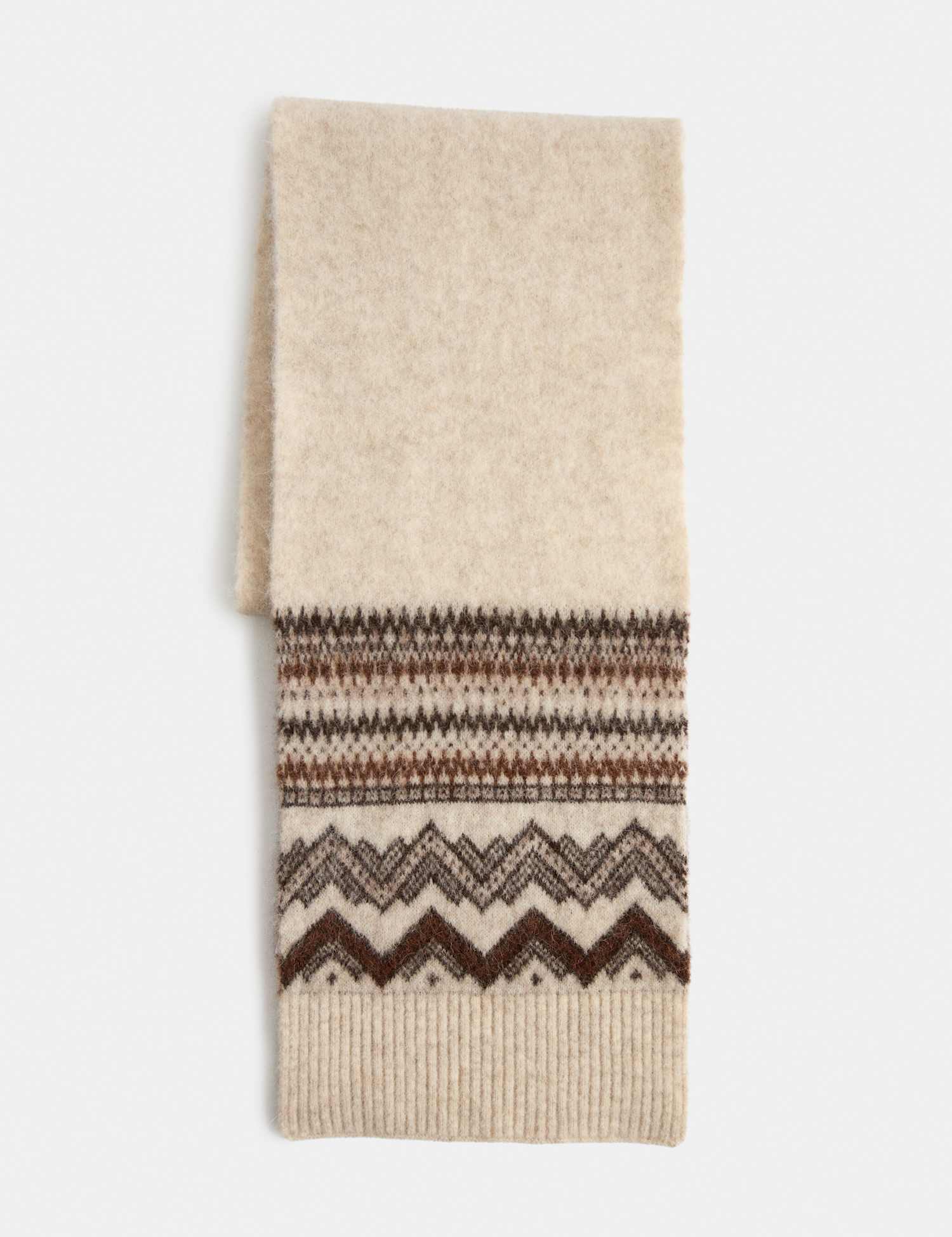 JAEGER Alpaca Blend Fair Isle Scarf Ecru Mix