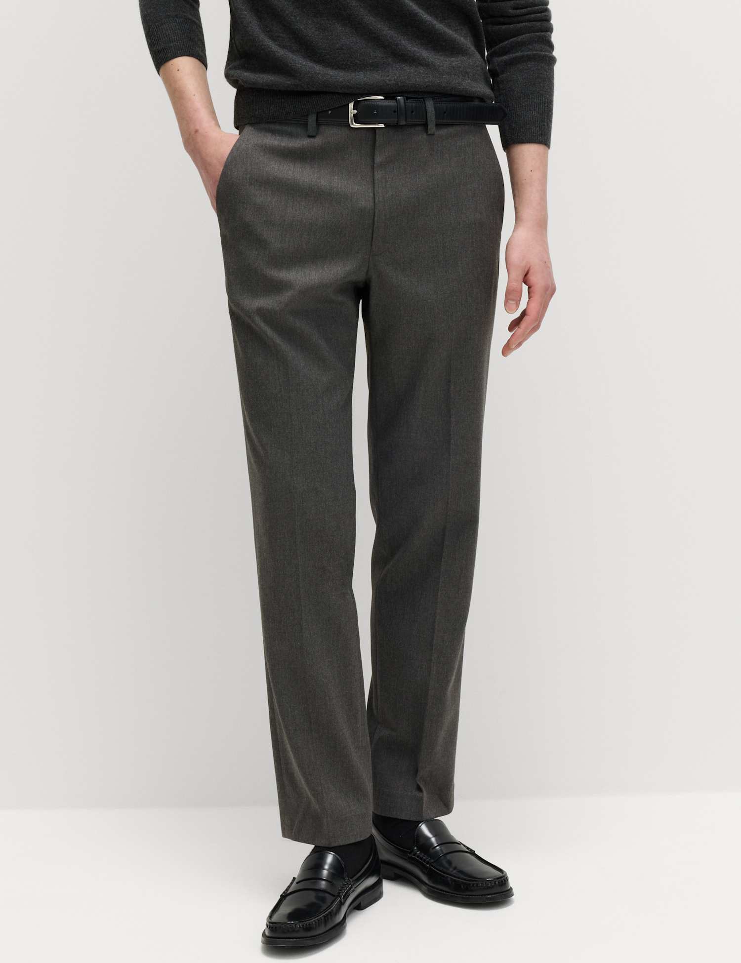 M&S Regular Fit Smart Stretch Trousers Charcoal