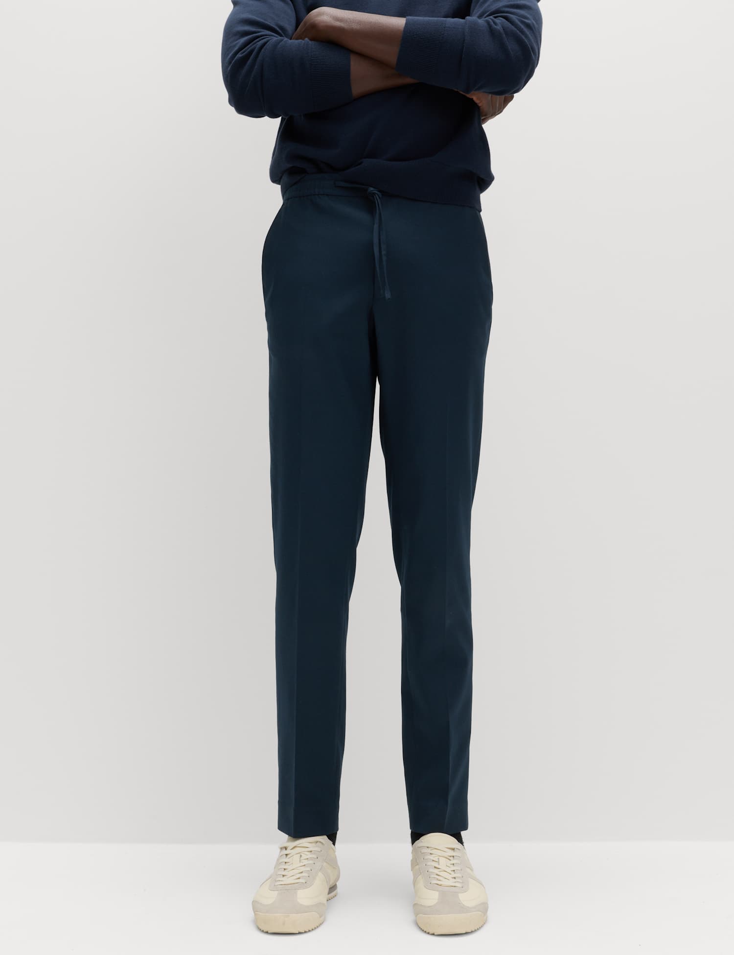 M&S Tapered Fit Elasticated Trousers Navy