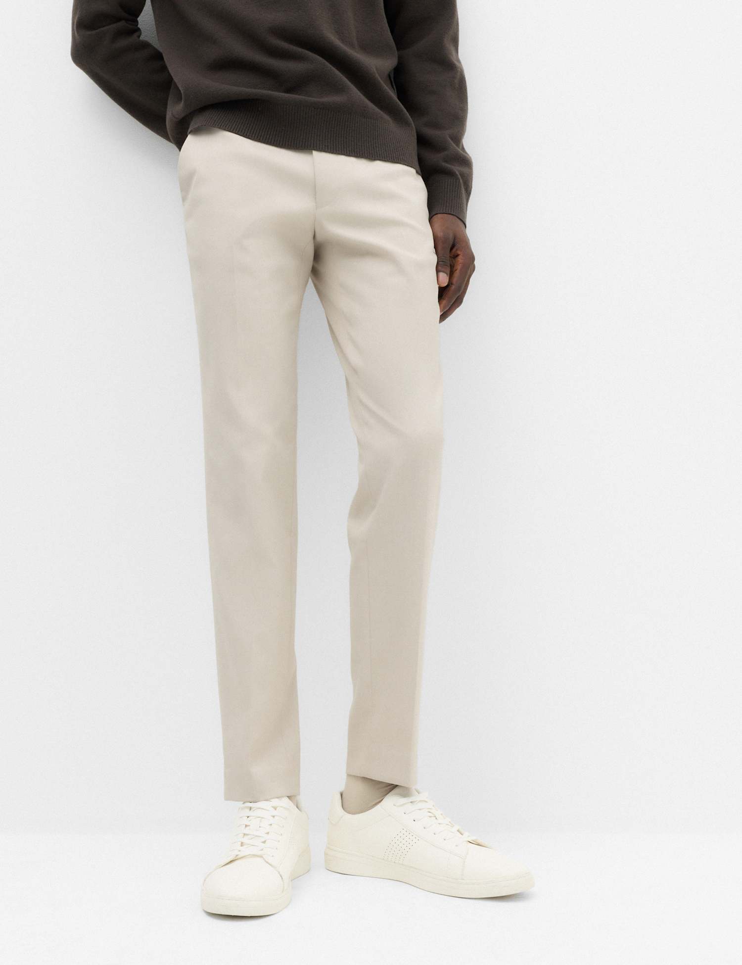 M&S Tapered Fit Elasticated Trousers Putty