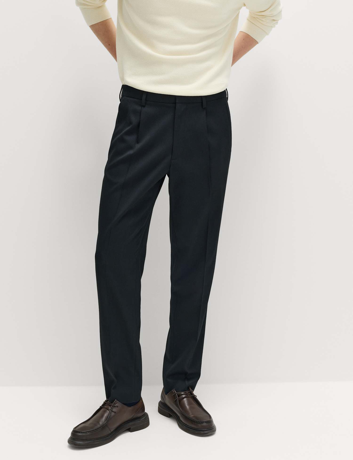 M&S Tailored Fit Stretch Smart Trousers Dark Navy
