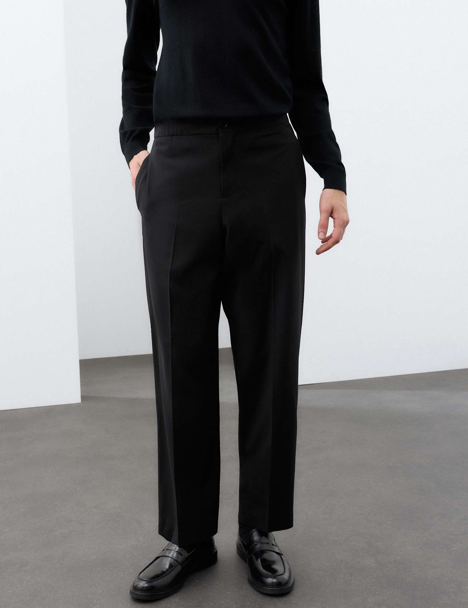 Autograph Relaxed Fit Wool Blend Stretch Trousers Black