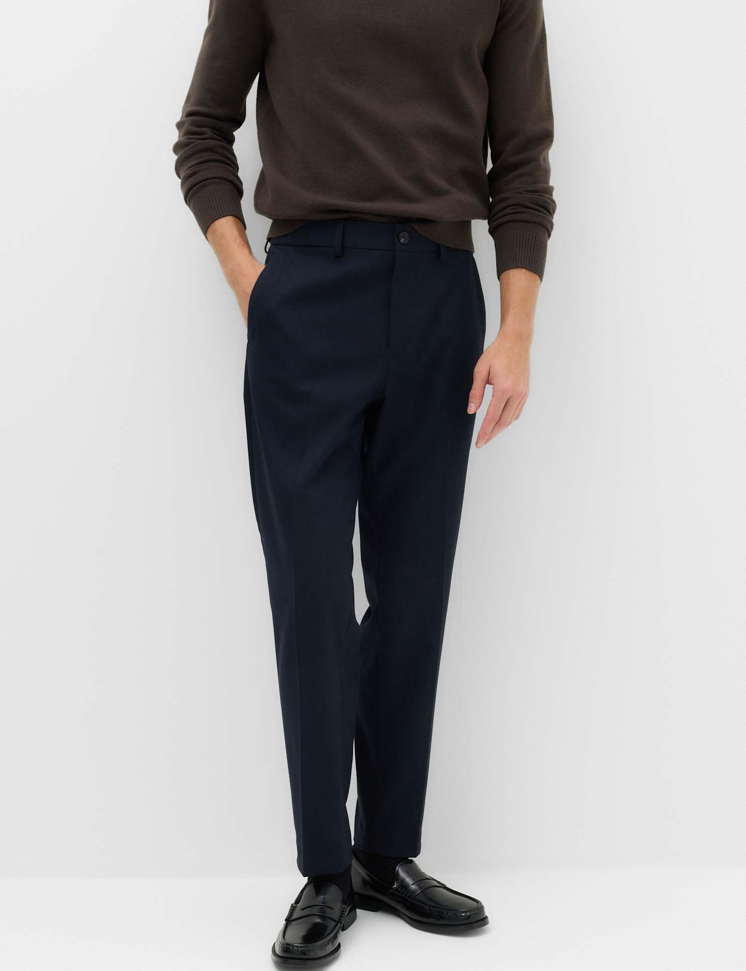 M&S Tailored Fit Flannel Smart Trousers Navy