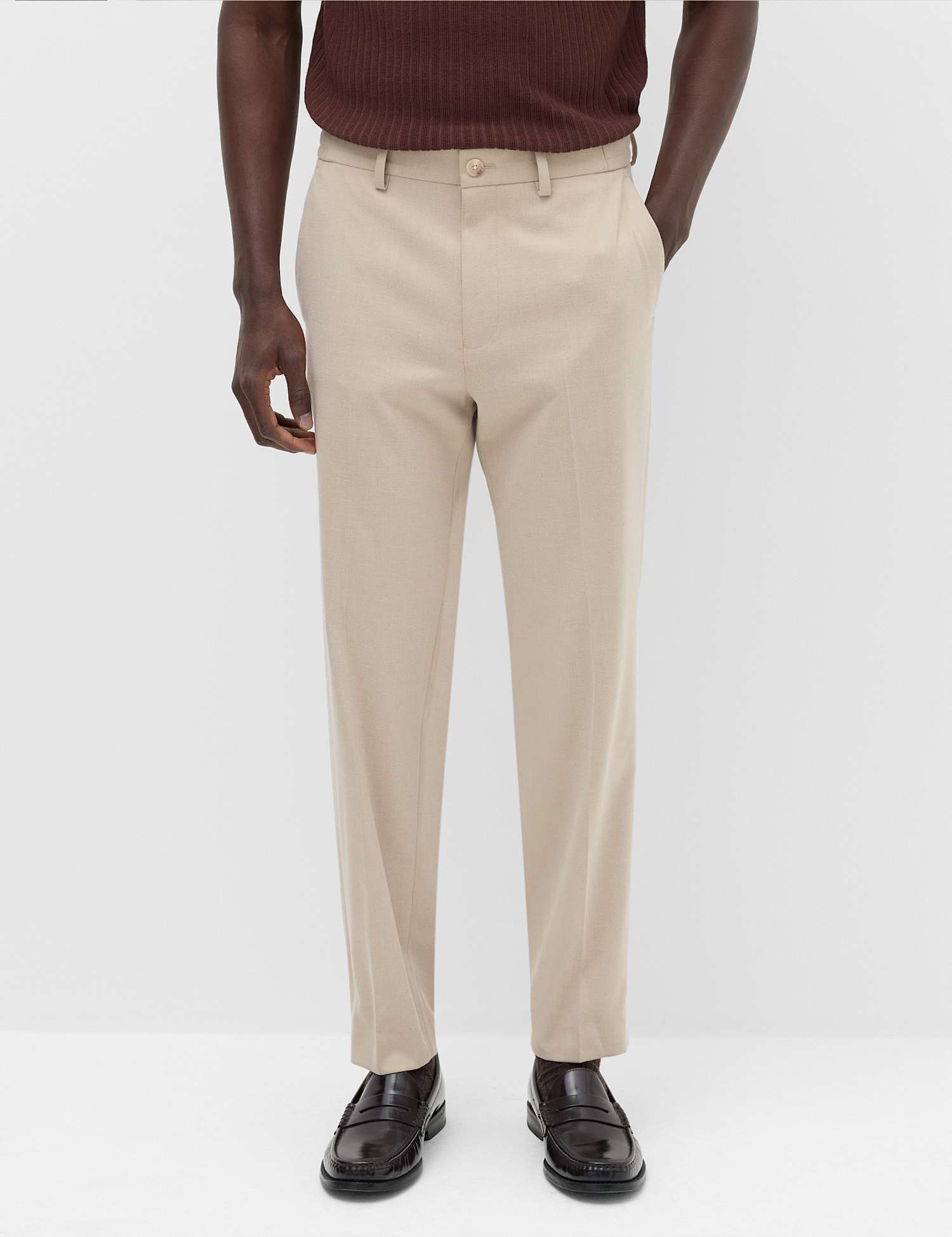 M&S Tailored Fit Flannel Smart Trousers Putty