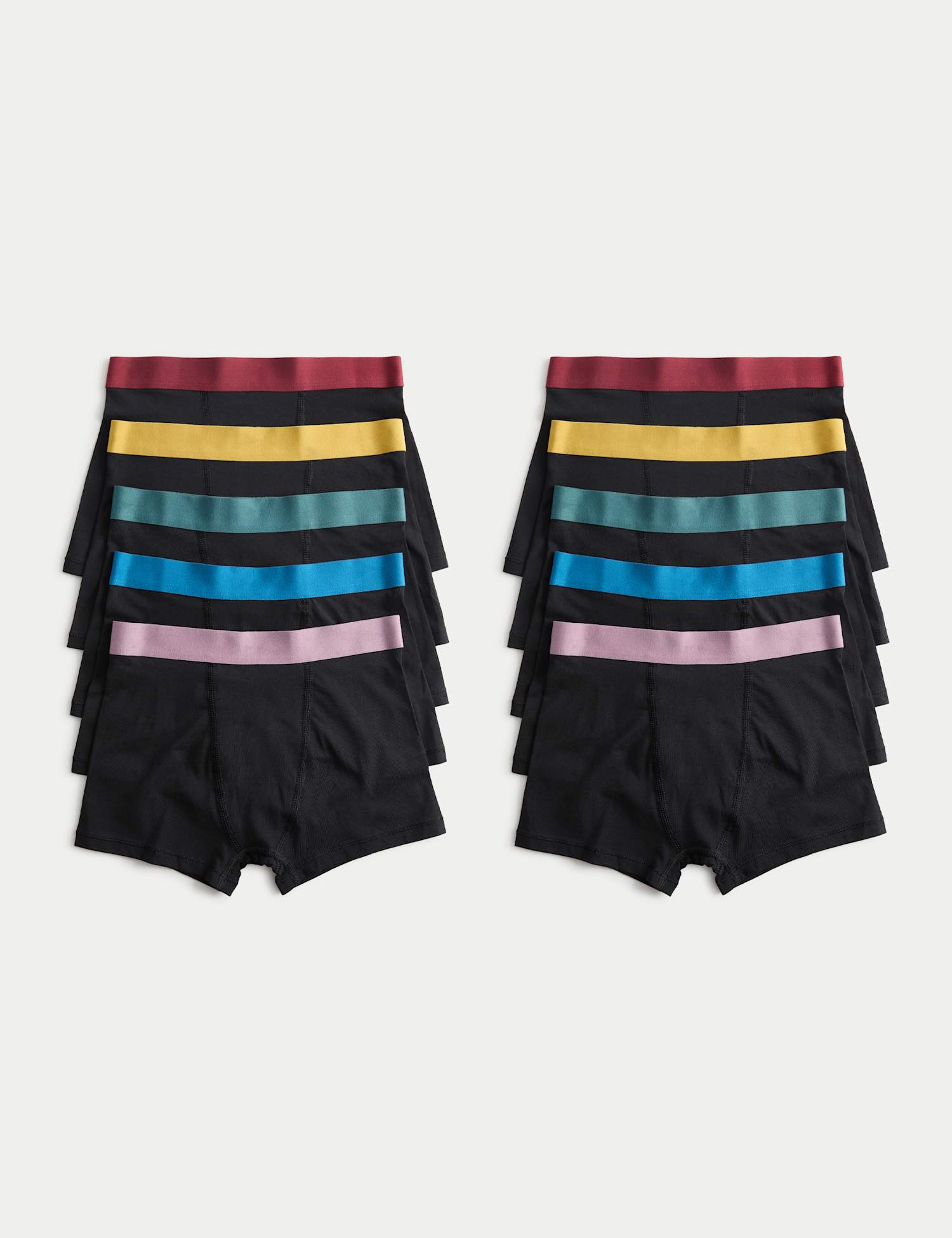M&S 10 Pack Cotton with Stretch Bright Trunks (5-16 Yrs) Black Mix