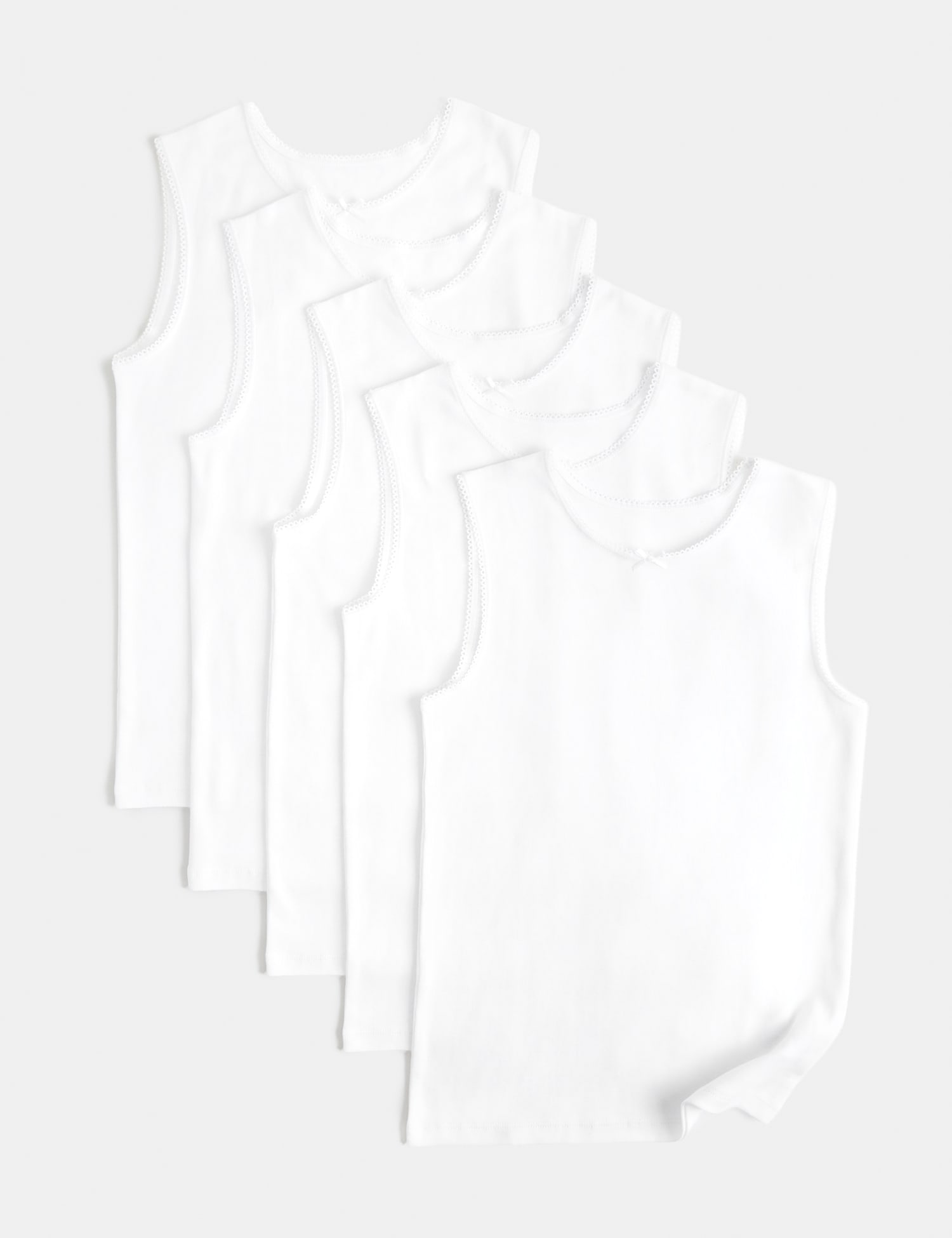 M&S 5 Pack Pure Cotton Bow Vests (2-14 Yrs) White