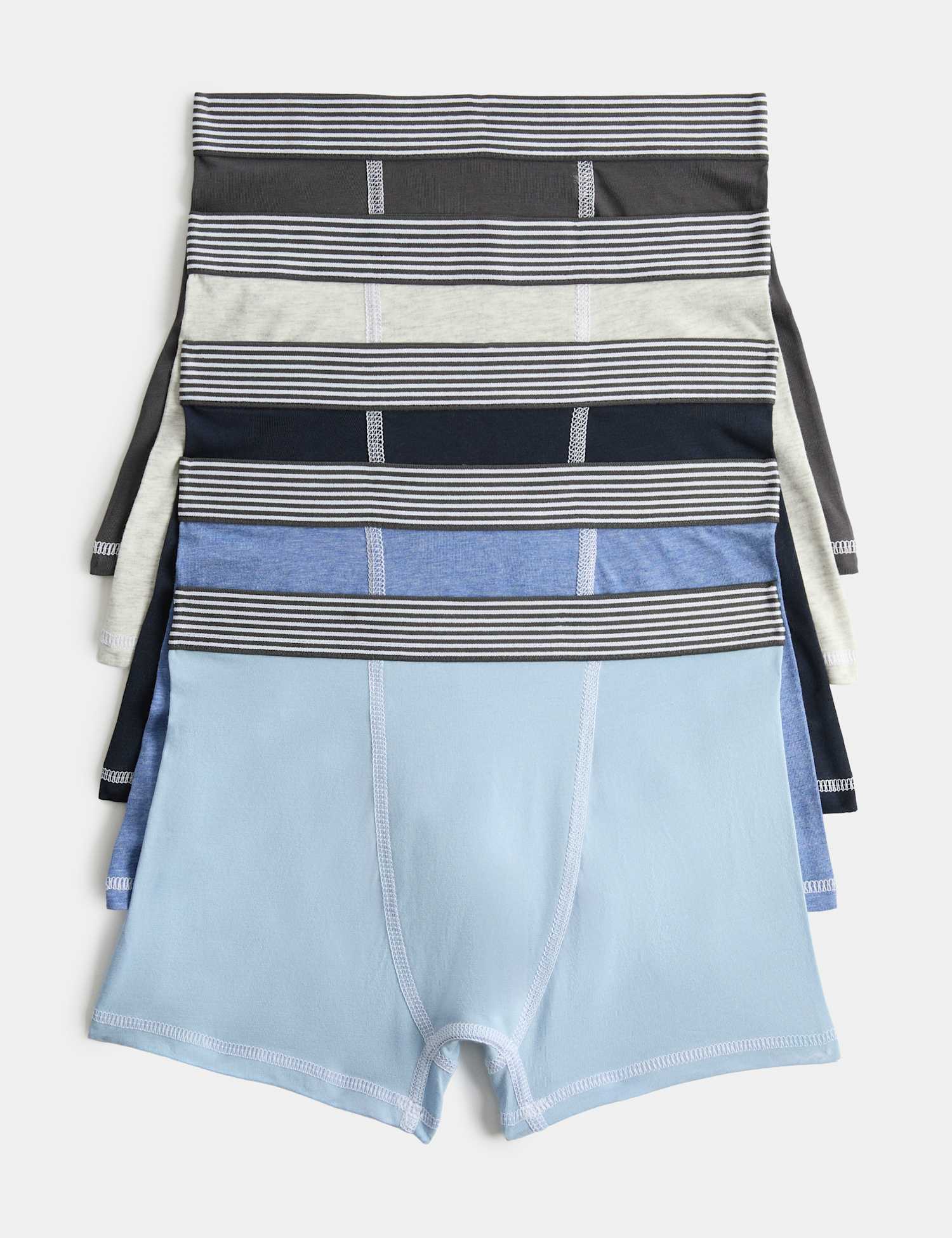 M&S 5 Pack Cotton Rich Nautical Trunks (5-16 Yrs) Blue Mix