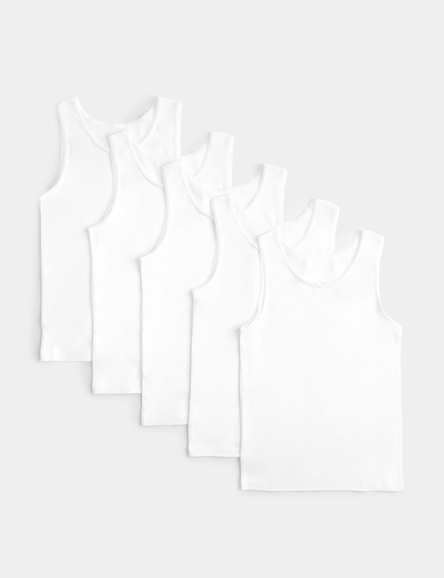 M&S 5 Pack Pure Cotton Bow Vests (2-14 Yrs) White