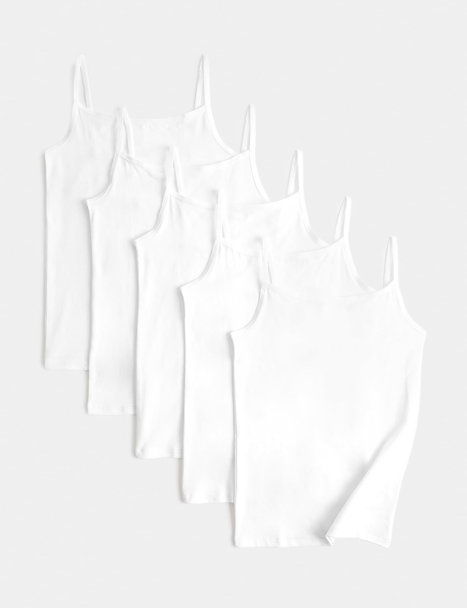 M&S 5 Pack Cotton Rich Plain Camis (2-14 Yrs) White