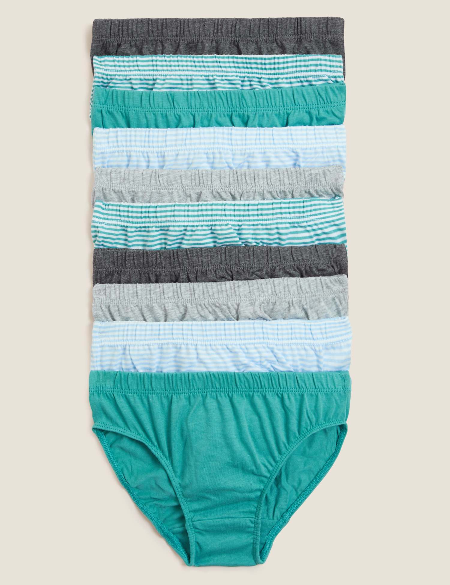 M&S 10 Pack Pure Cotton Briefs (2-16 Yrs) Green Mix