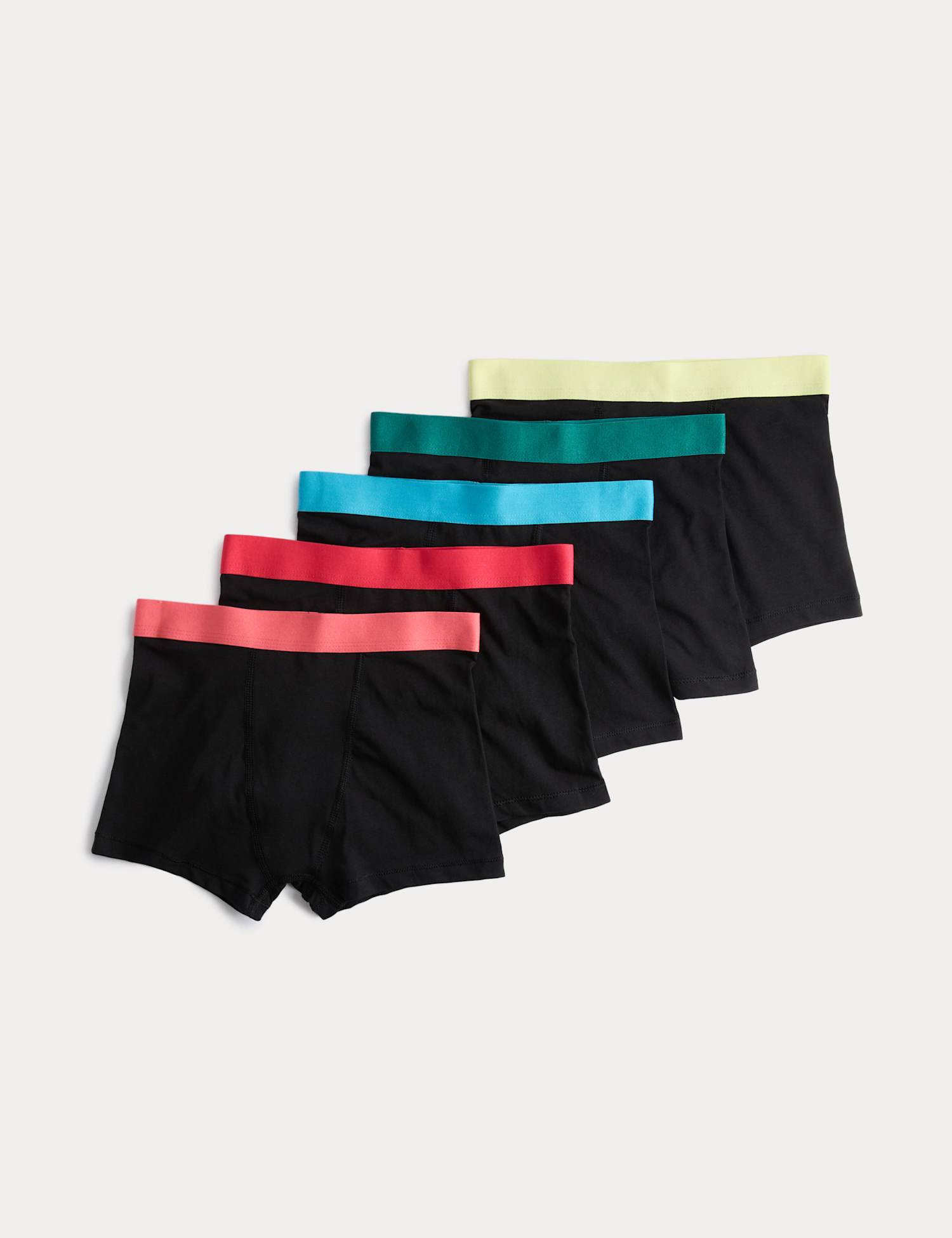 M&S 5pc Cotton with Stretch Bright Trunks (5-16 Yrs) Black Mix